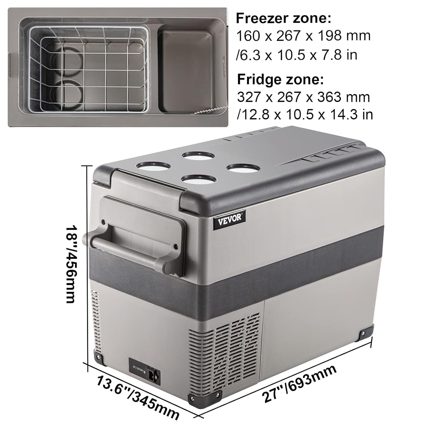VEVOR Kompressorkühlbox Auto Kühlschrank 45L Tragbarer Kühlschrank Kleiner Gefrierschrank für Boot LKW Auto Camping