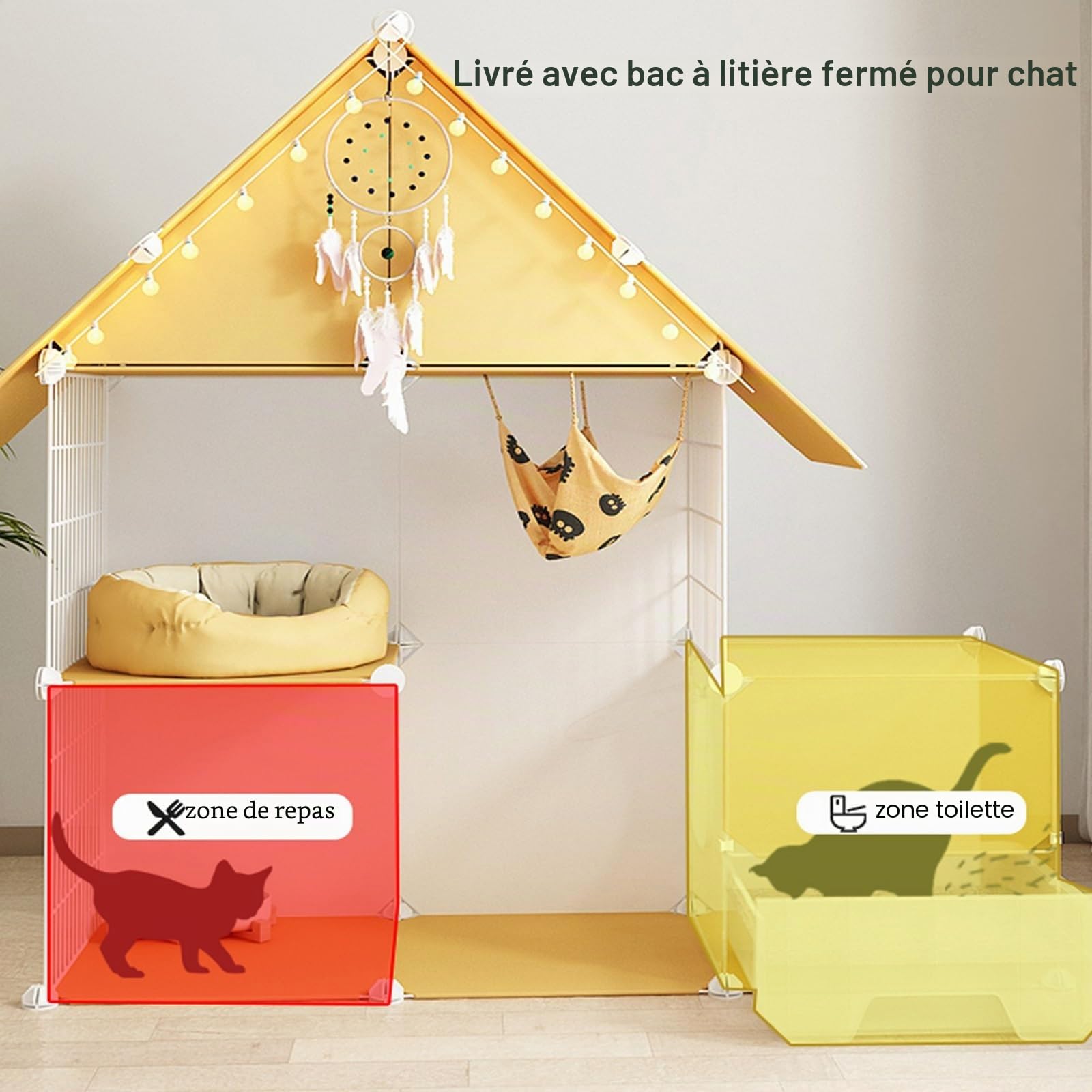 Grande Cage d'intérieur pour Chat Cage de clôture pour Chat Cage spacieuse pour Chat, Maison clôture avec bac à litière, Cage d'intérieur pour Chat pour 1 à 3 Chats Lapins Chinchillas