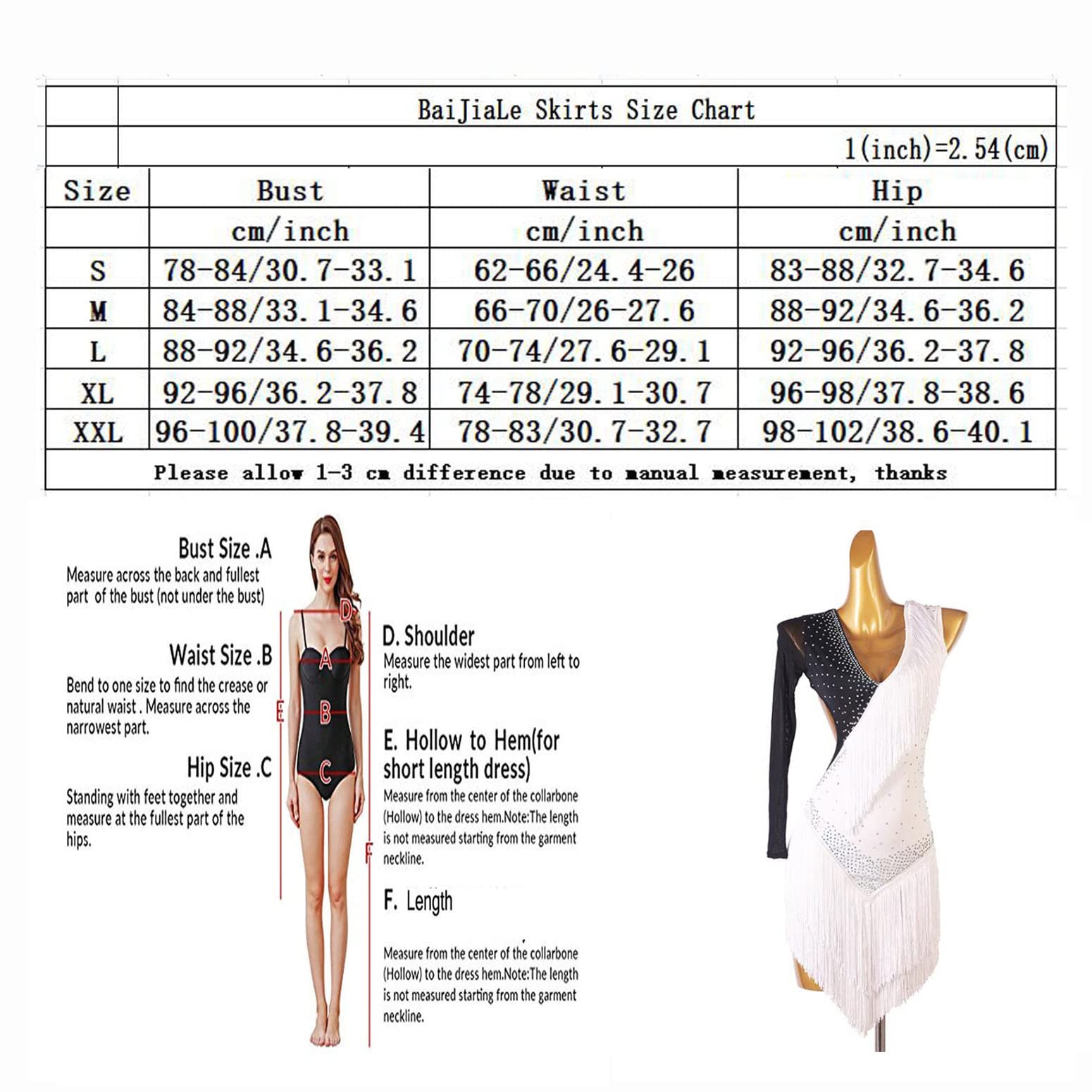 Damska sukienka treningowa z frędzlami do tańca latynoskiego, kostium do salsy cańca latynoskiego, kostium do salsy cha cha, strój do tańca towarzyskiego tango, spódnica slim fit, biała, XXL