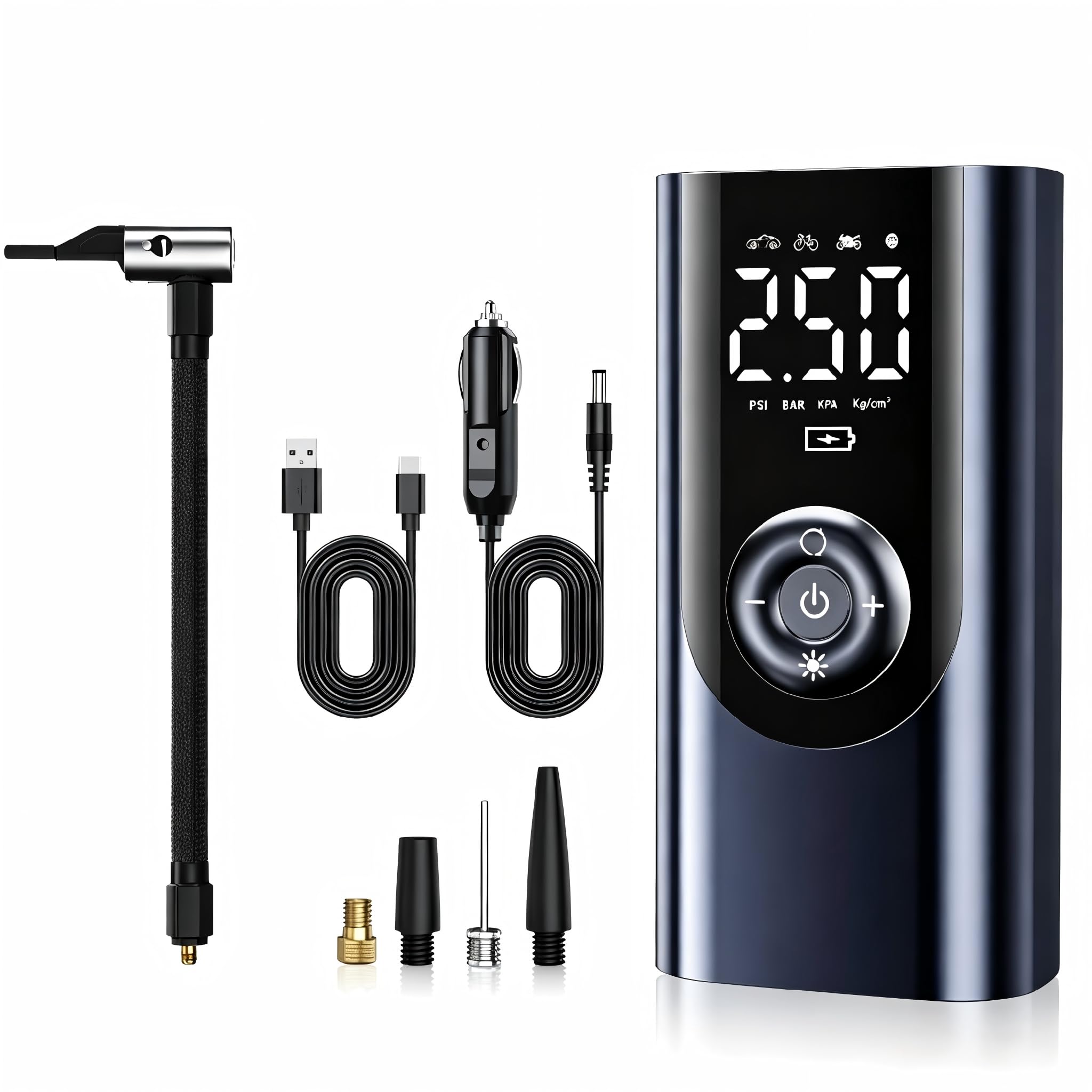 Compressore Aria Portatile Auto per Man CLA Series | Mini Compressore Senza Fili, Display Digitale, Batteria Ricaricabile, Spegnimento Automatico, Accessori per Auto