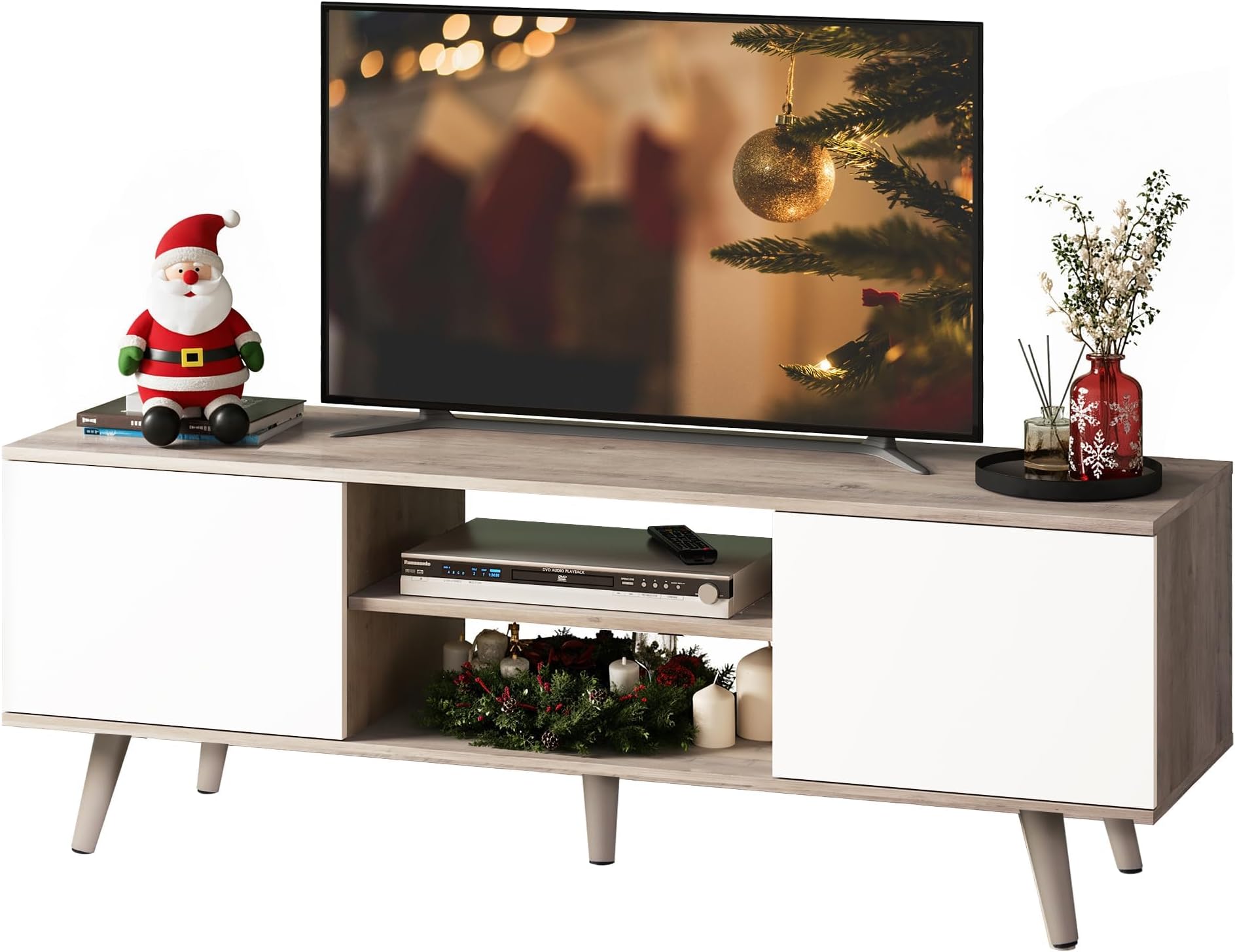 WLIVE Engineered Wood White Tv Stand for 55 Inch Tv, Entertainment Center Tv Media Console,Ppts025