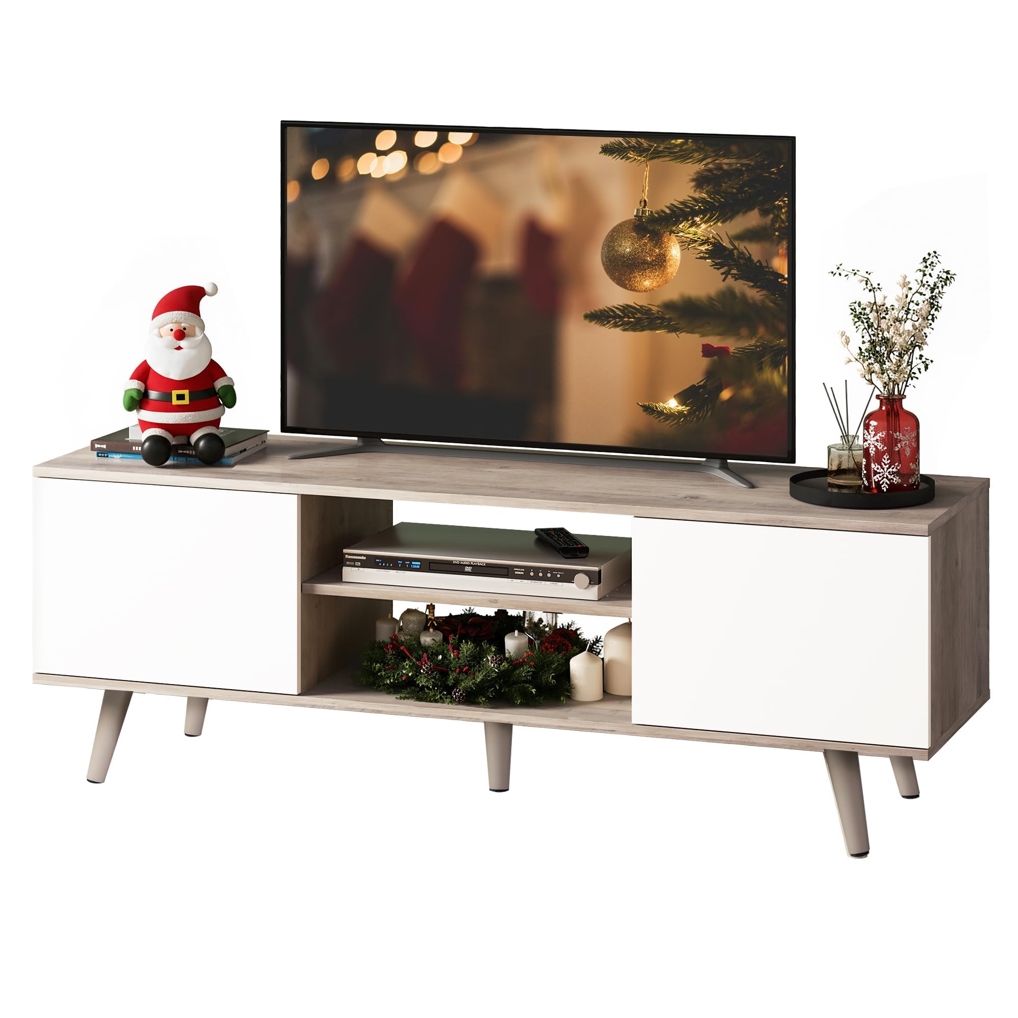 WLIVE Engineered Wood White Tv Stand for 55 Inch Tv, Entertainment Center Tv Media Console,Ppts025