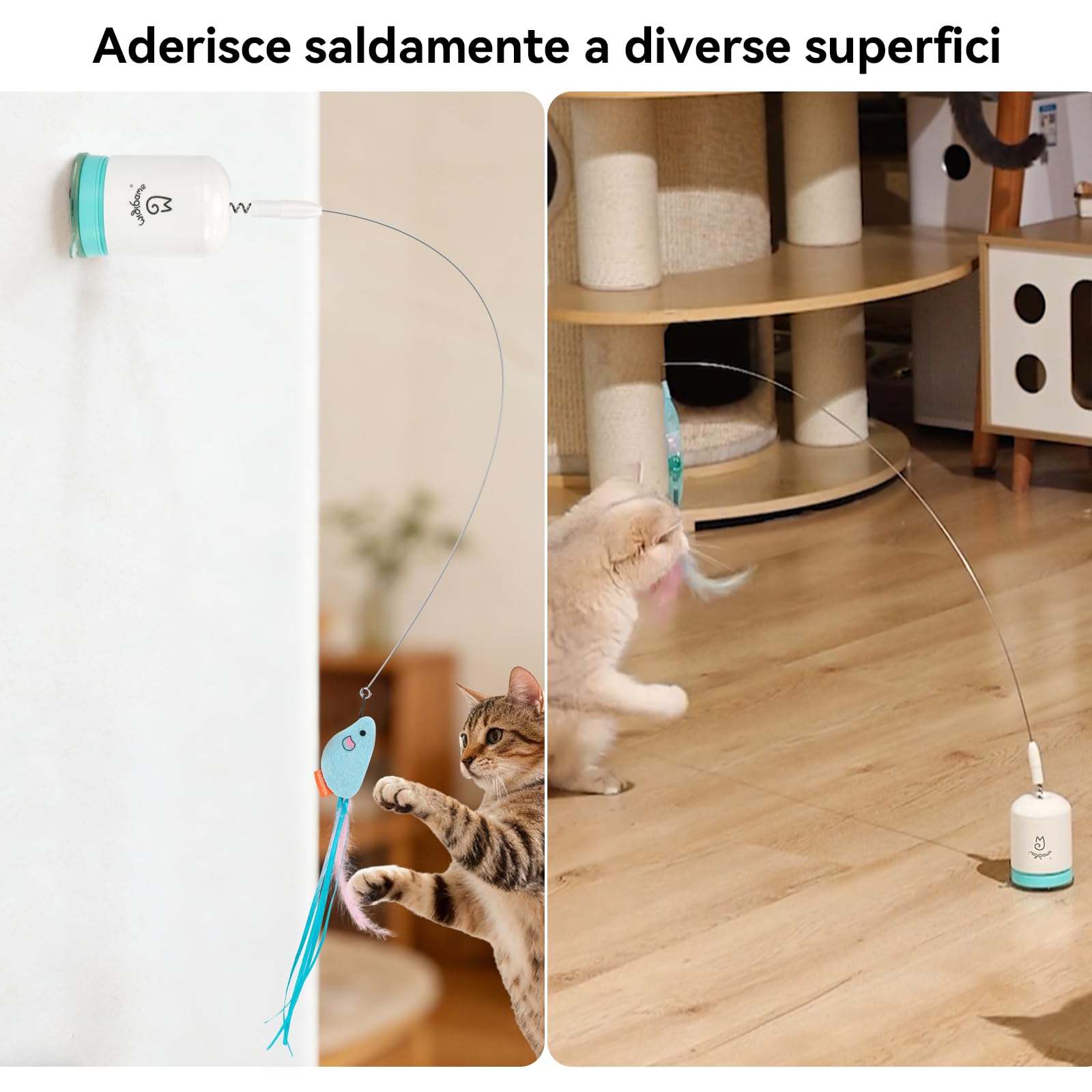 Migipaws Giocattolo interattivo per gatti con potente ventosa, filo flessibile da 70 cm e design pieghevole fai da te, giocattolo per l'esercizio fisico dei gatti con timer automatico，ricaricabile