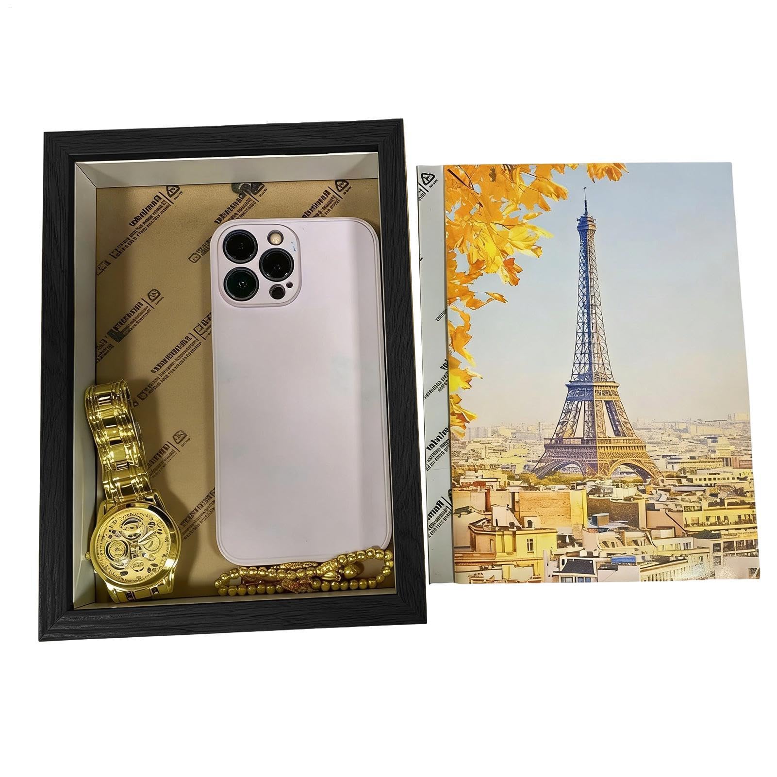 Cadre photo caché mural en bois pour sécuriser vos souvenirs et espèces en famille