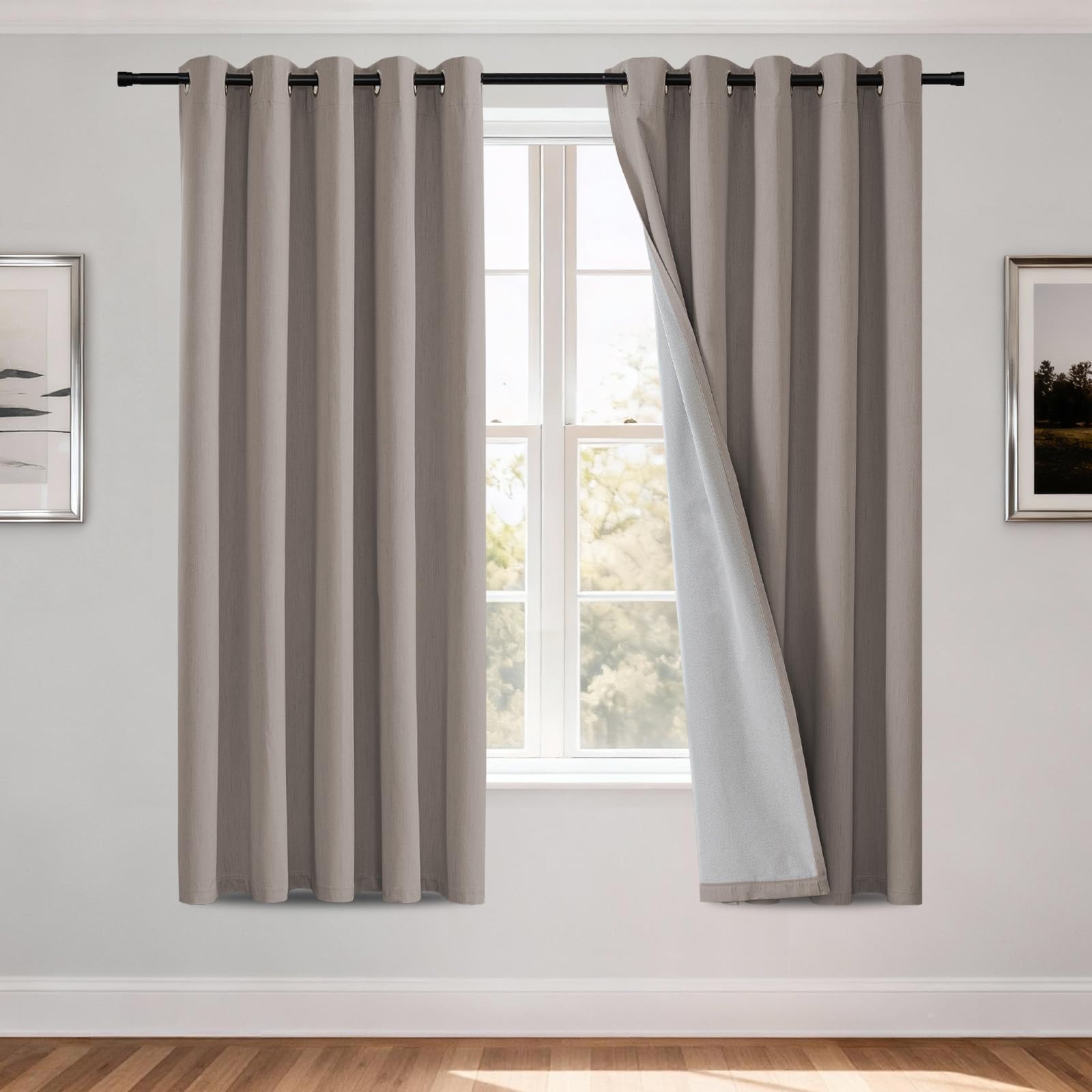 H.Versailtex 100% Blackout Curtains for Bedroom Eyelet Thermal Curtains Window Treatments Super Soft Ring Top Living Room Soundproof Curtain, 46" Width x 72" Drop 2 Panels, Pumice Stone