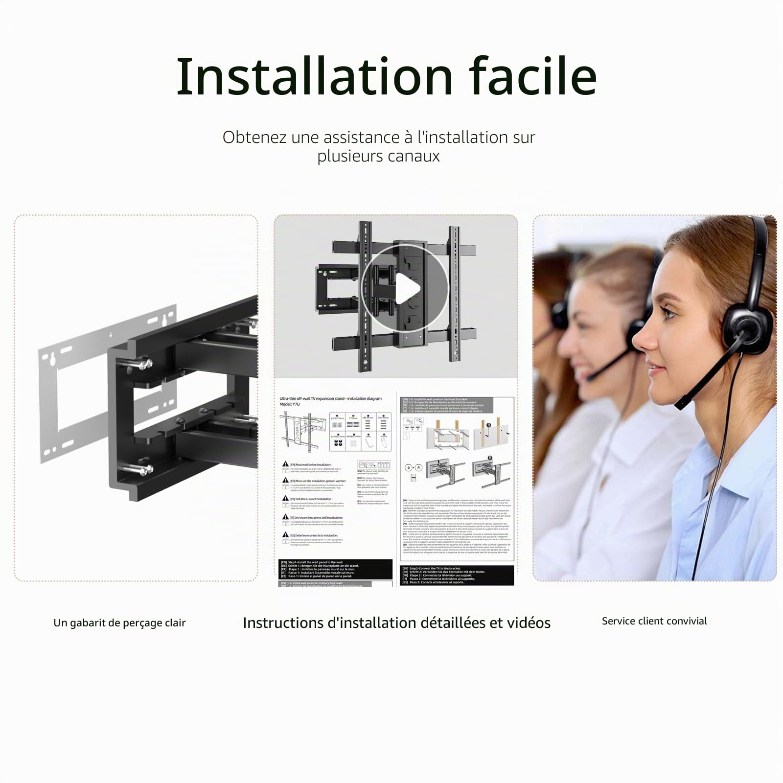 Support Mural TV pour écrans 50-90 Pouces Jusqu'à 85KG, Support TV Mouvement Complet Orientable Inclinable Extensible, Accroche Television, Fixation TV Murale Bras Articulé, Max VESA 650x600