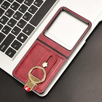 Compatible with Tecno Phantom V Flip 2 Case Cover,PU retro cell phone case with wrist strap Compatible with Tecno Phantom V Flip 2 5G Case Red