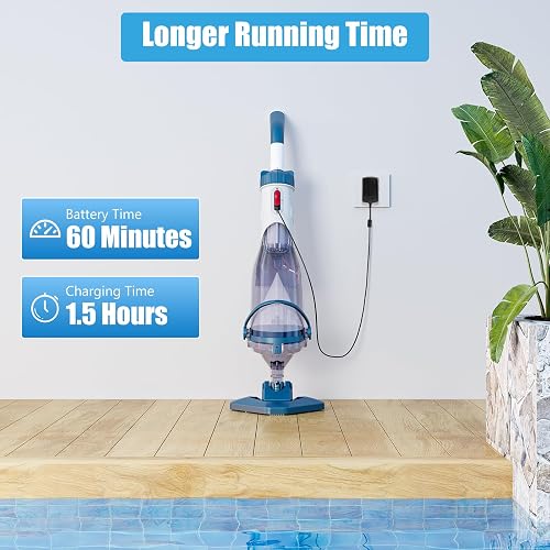 Enhulk Aspirateur de Piscine sans Fil, 60 mins de Autonomie, Longueur Extensible à 222cm, 4 Filtres, Débit d’Aspiration Jusqu’à 4200 L/H, Nettoyeur Électrique pour Piscines Hors-Sol/Spas, Bleu - 4