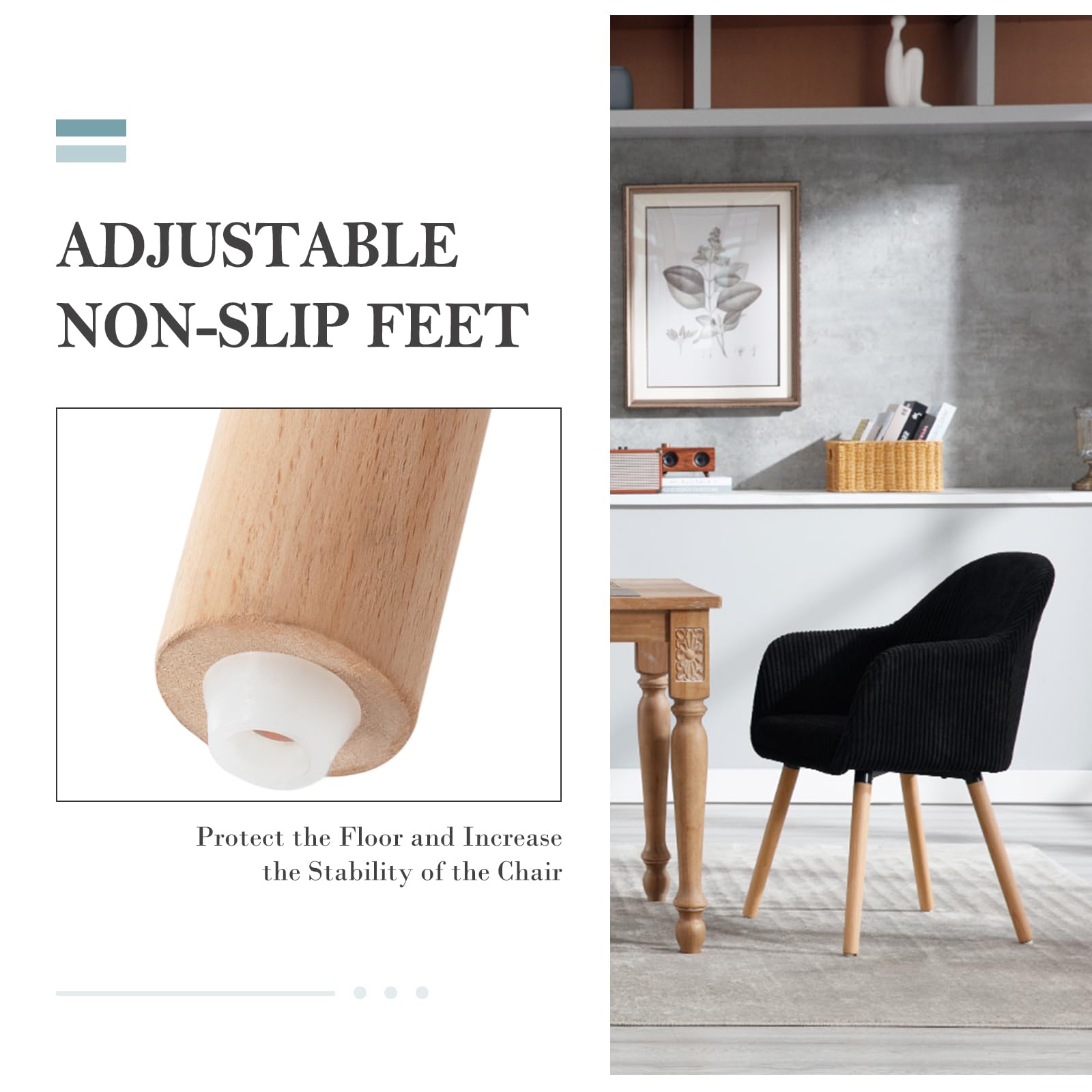 WOLTU Chaise de Salle à Manger avec Accoudoir, Chaise Rembourrée avec Pieds en Bois Massif, en Velours Côtelé, Noir, EZS26sz-1