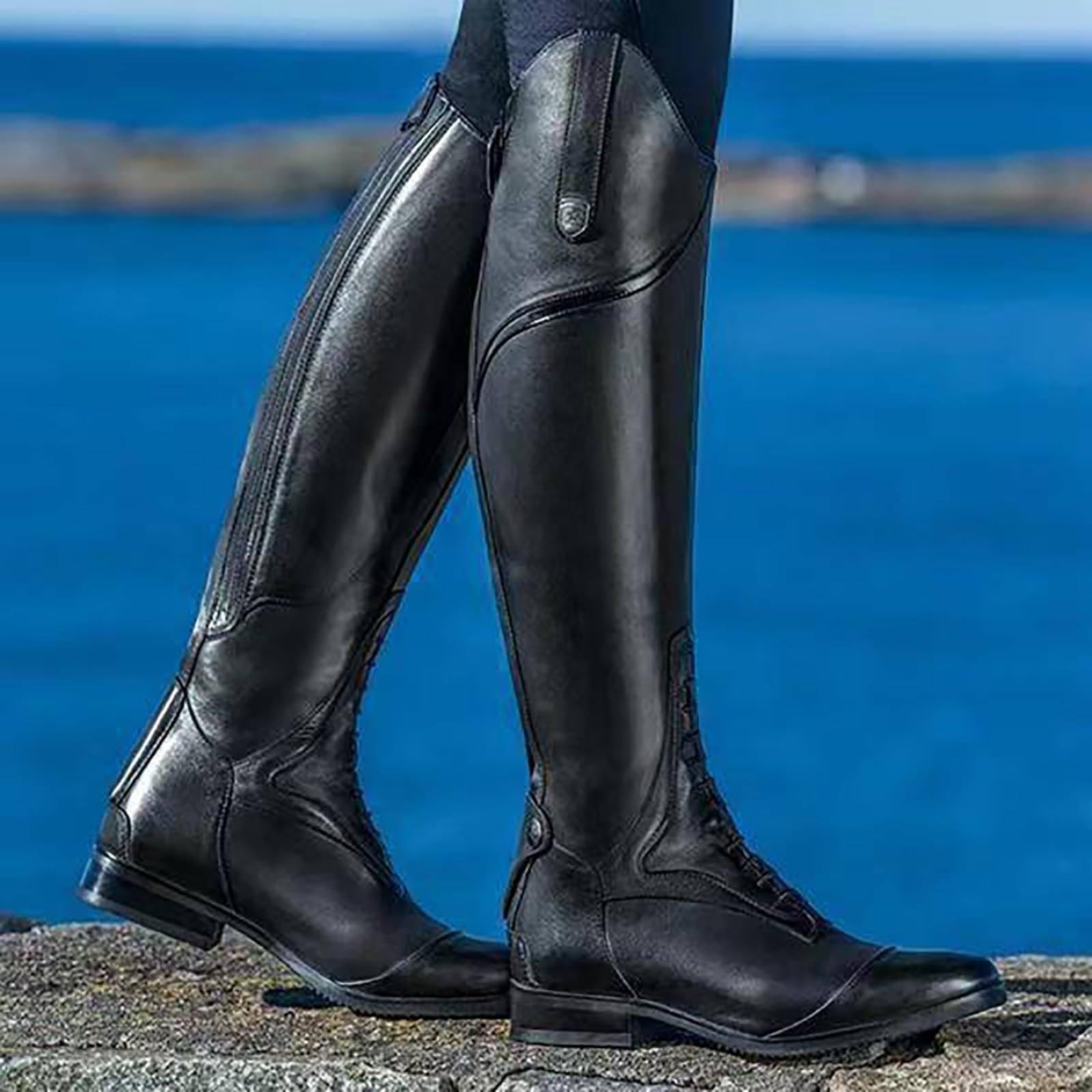 Stivali Da Equitazione (34-48), Stivali Alti Da Equitazione, Alti Fino Al Ginocchio E Con Tacco Medio (3-5 Cm), Cerniera Posteriore E Punta Affilata(Nero,35)