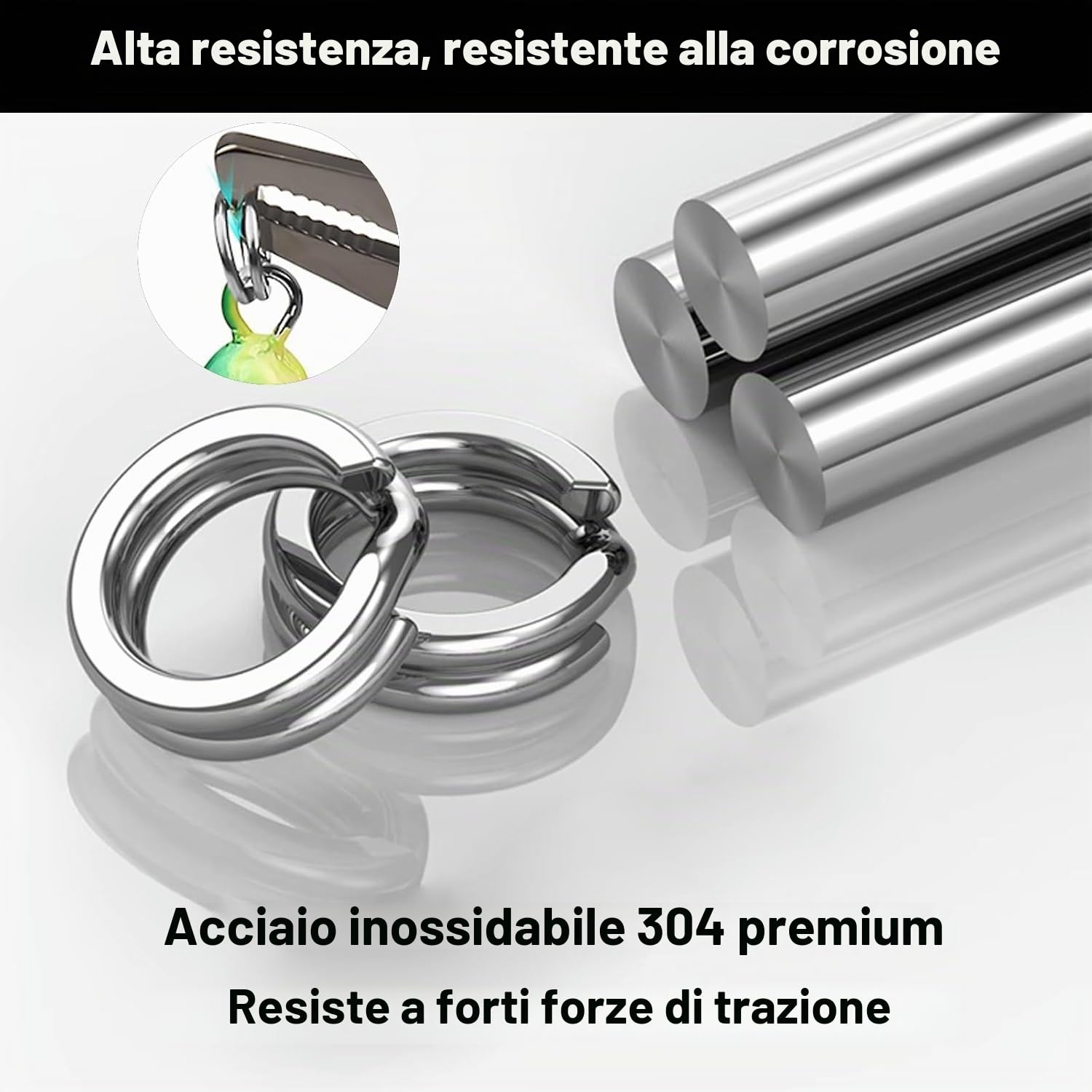 Realure 300 Pezzi Anelli Spaccati da Pesca in Acciaio Inossidabile Anello da Pesca, 8mm 7mm 6mm 5mm 4.5mm 4mm 3.5mm 3mm Anelli Spaccati da Pesca per ami da Pesca a Jigging Esche da Pesca Tackle