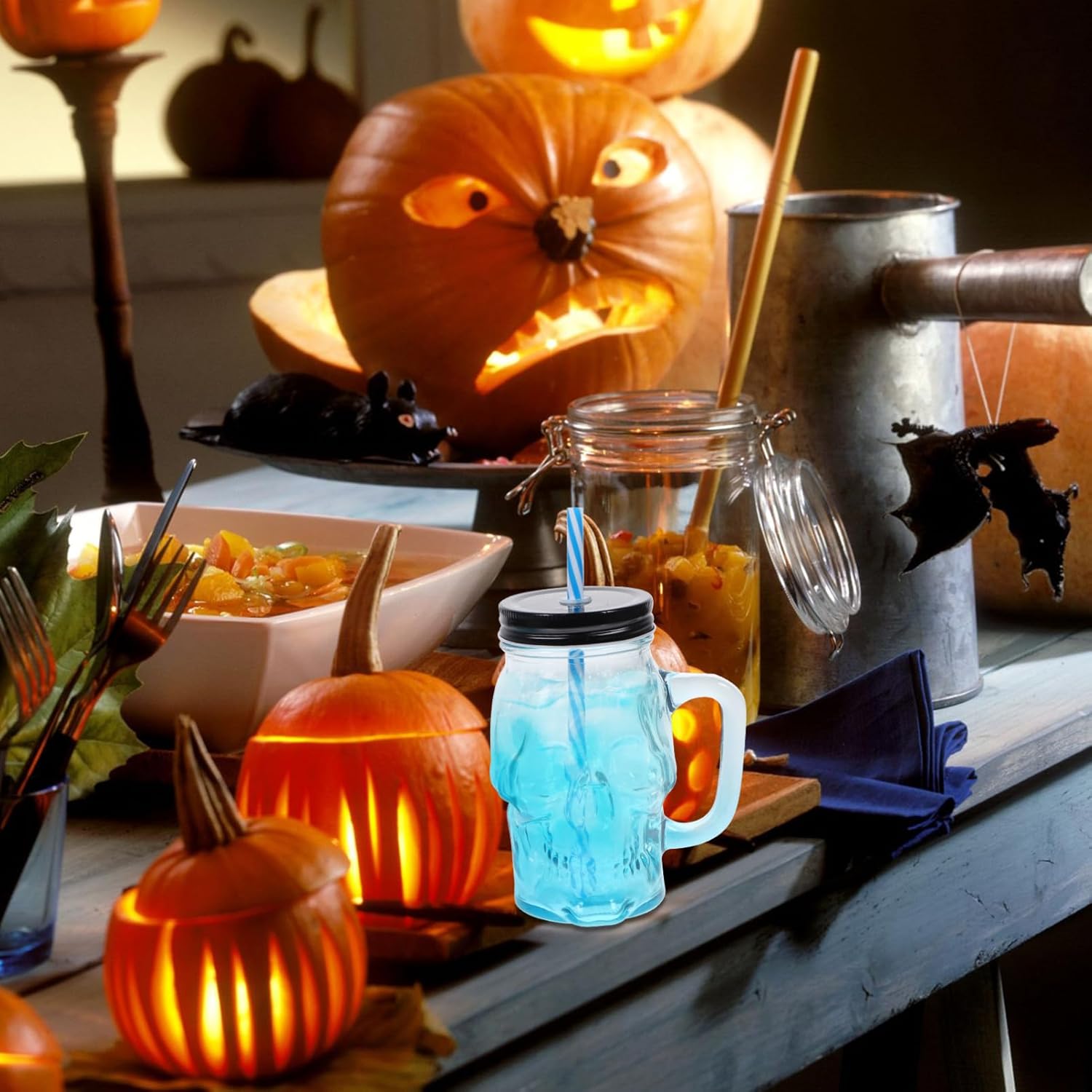 Ciieeo 2pcs Skull Gradient Glass Cups Party Glasses Handle for Halloween Spooky Drinks Home Bars and Parties Unique Design for Decoration and Gifting