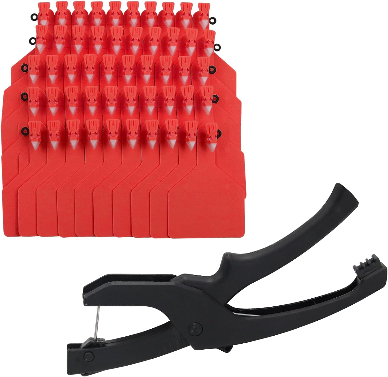 Z Tags One-Piece 50pcs TPU Blank Large Cattle Ear Tags with Specialized Pliers, Animal Identification Tag for Cows Goats Sheep Pigs (red)