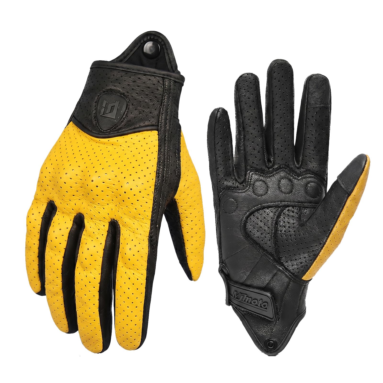 Gants de Moto en Cuir, Gants de Moto pour Hommes et Femmes, Vintage en Peau de Mouton, Protections rigides, Compatible avec écran Tactile, Gants de vélo pour Cyclisme