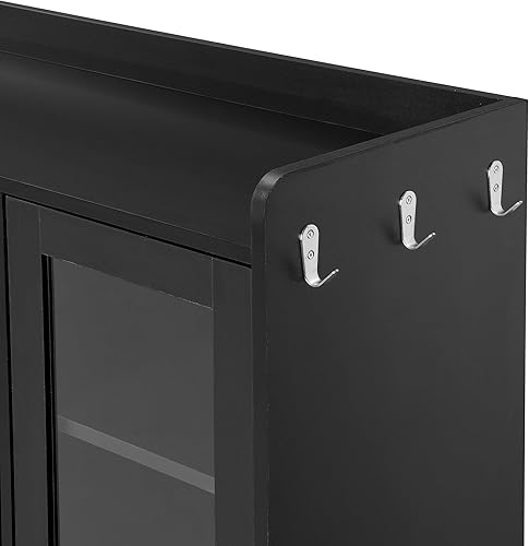 Miniatura 7 de AMNOOL Zapatero moderno con 4 puertas de vidrio y 3 ganchos, zapatero independiente con múltiples estantes ajustables y asas doradas para pasillo,