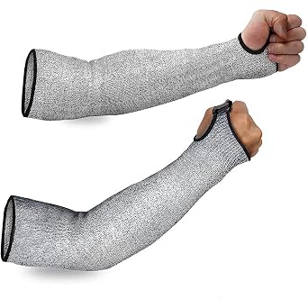 2PCS Arm Protection Sleeves with Thumb Hole, Level 5 Cut Resistant Protective Work Sleeve Anti Cut Guard Bracers, Forearm, Wrist Arm Protector for Garden Kitchen Farm Work 45cm/with Thumb Hole