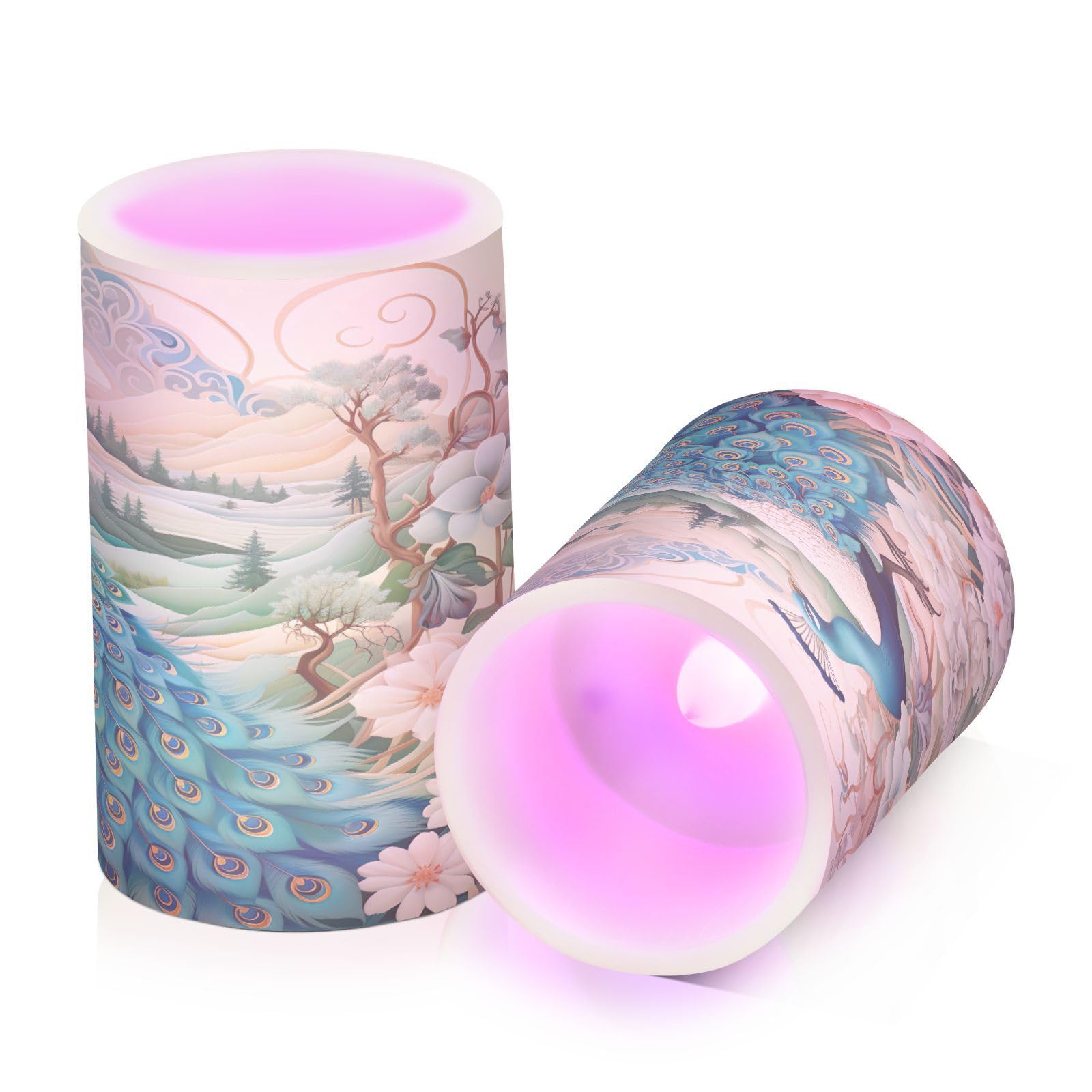 ALAZA Peacock (3) Flickering Flameless Candles Battery Operated with Remote Timer,Tea Light Candles LED Pillar Votive Candles Set of 2 for Outdoor Indoor Decorations