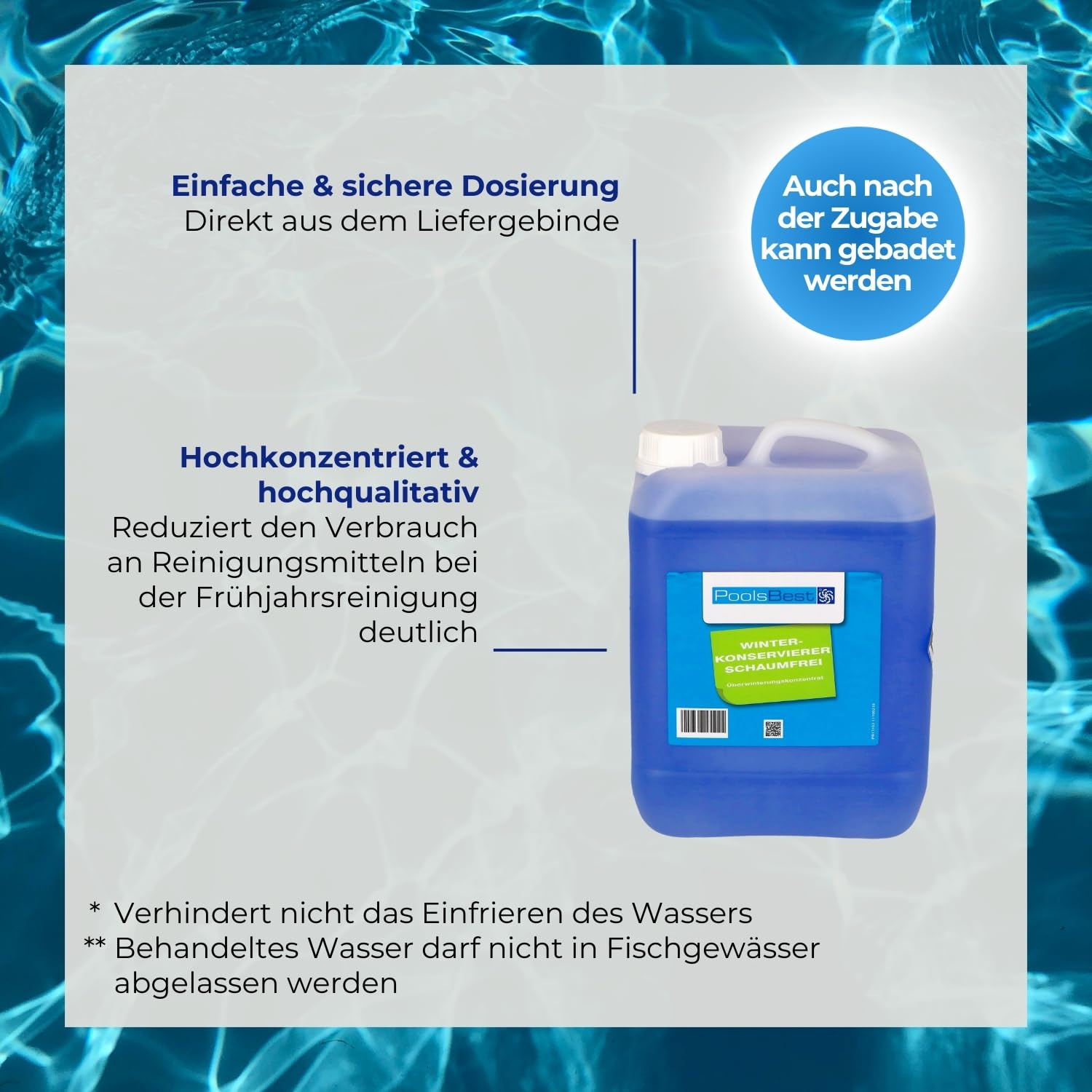 PoolsBest Pool Überwinterungskonzentrat 5L I hochkonzentriertes Wintermittel für Pools I schaumfreies Überwinterungsmittel I ideal zum Winterfest-Machen von Poolwasser I Pool Überwinterung