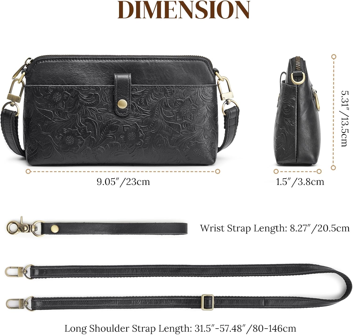 S-ZONE Leather Crossbody Bags for Women Small Bag Phone Purse RFID Blocking Clutch Purses Convertible Wristlet with 2 Straps - Image 4