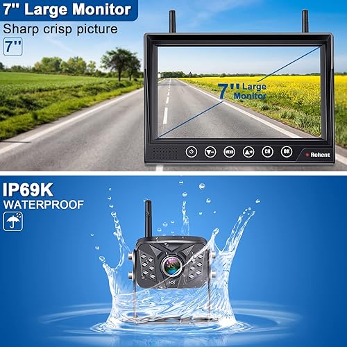 Miniatura 8 de Cámara de respaldo para RV HD1080P, 2 cámaras con llave táctil de 7 pulgadas, monitor DVR, señales digitales estables, sistema de cámara de visión