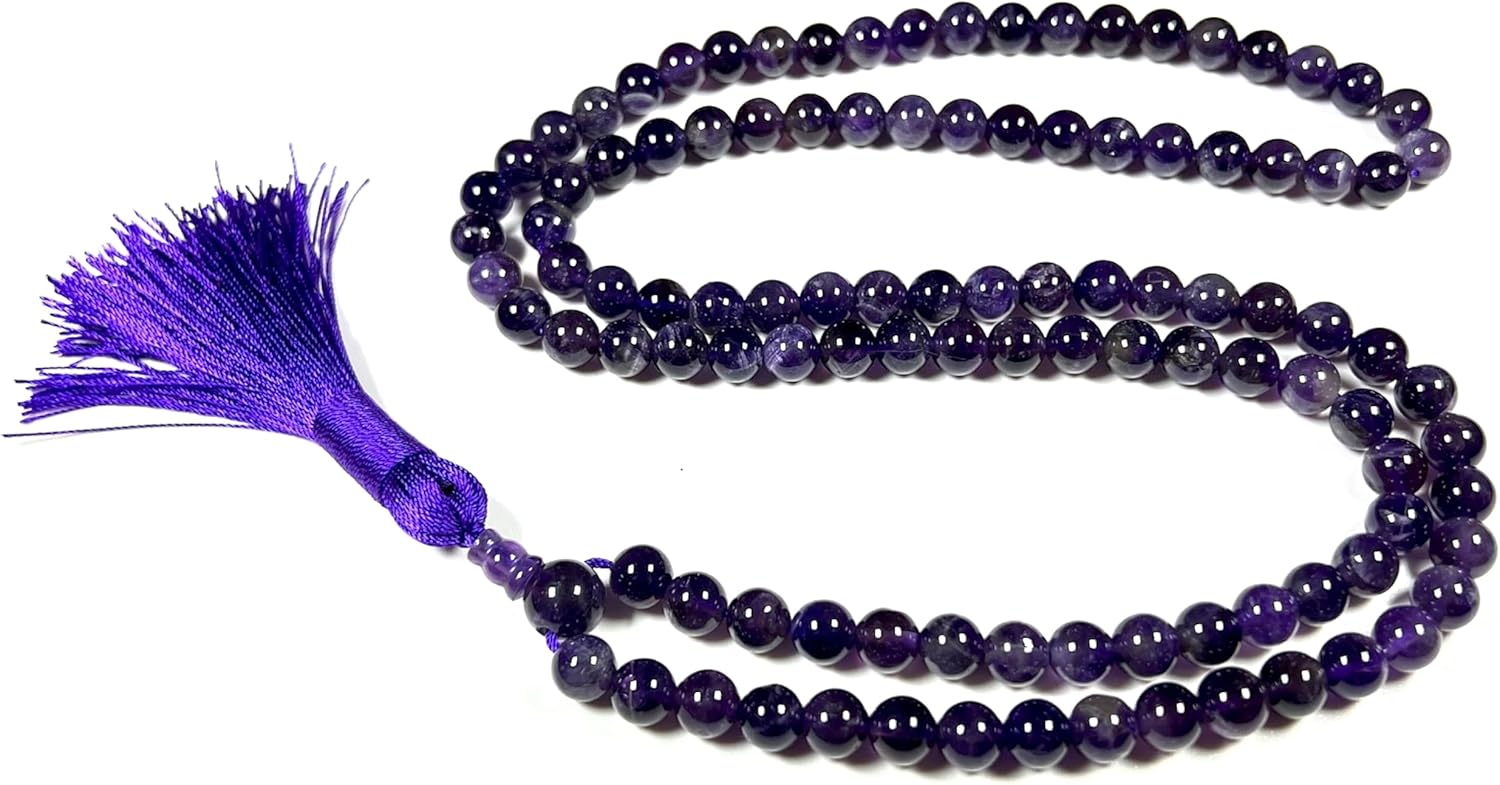 Handmade Amethyst Mala Beads Necklace - 8mm 108 Beads - Pisces Birthstone - Crown Chakra - Image 4