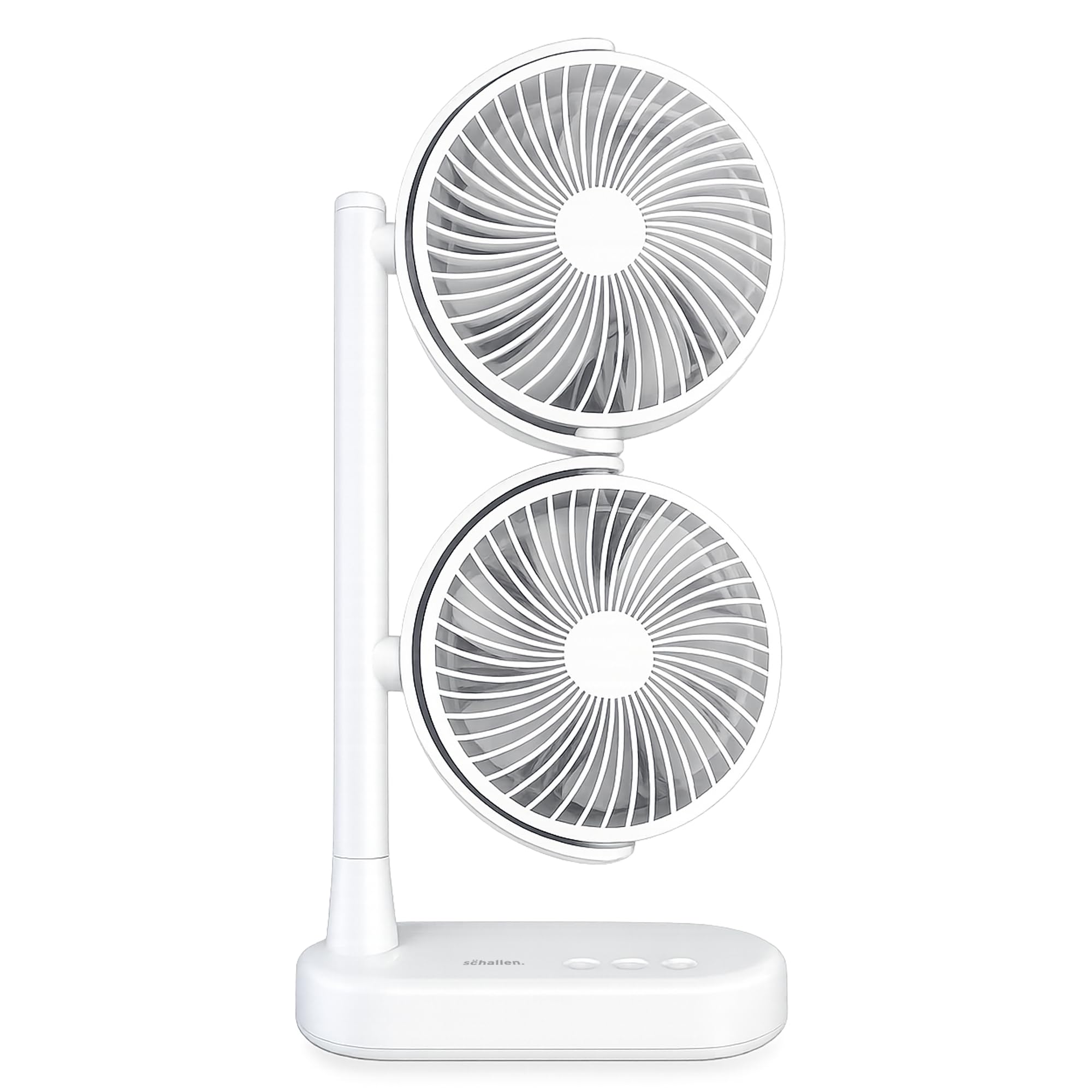 Schallen Double Head Fan with USB-C Power | Portable Dual Head Cooling Fan with 2 Adjustable Speeds | Table Desk Fan for Home, Office, Bedroom | Available in Black or White (1, White, Double Head Fan)