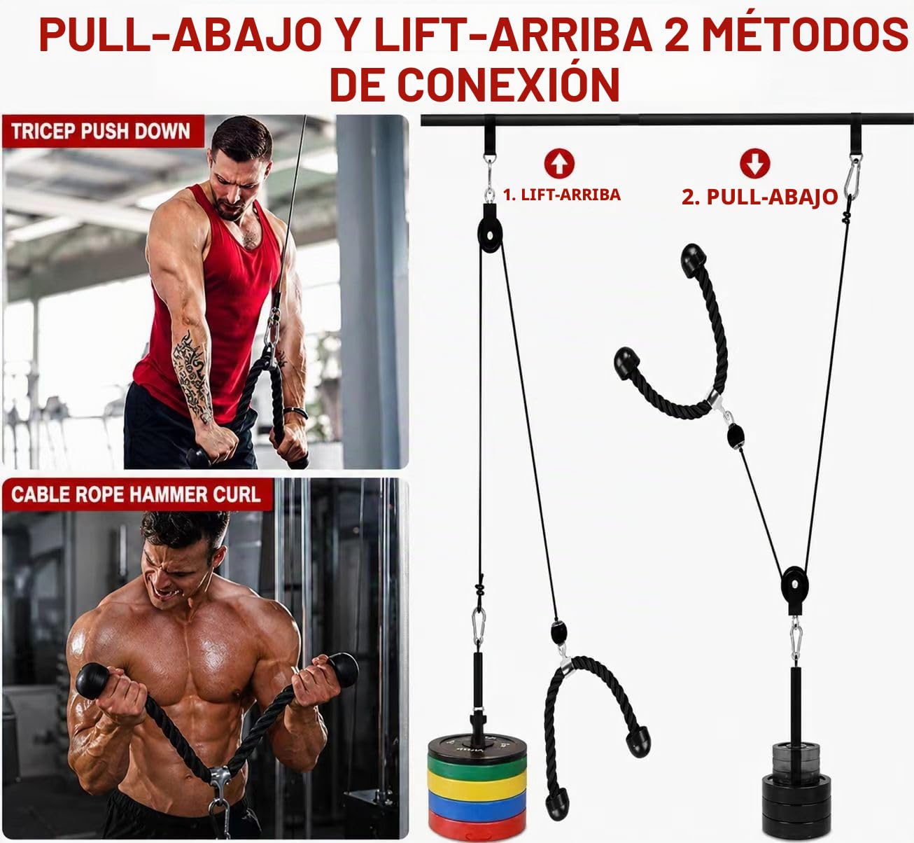 Entrenador de antebrazos para estirarse con cable para gimnasio, flexión de bíceps, tríceps, sistema de poleas para entrenamiento de fuerza de brazos