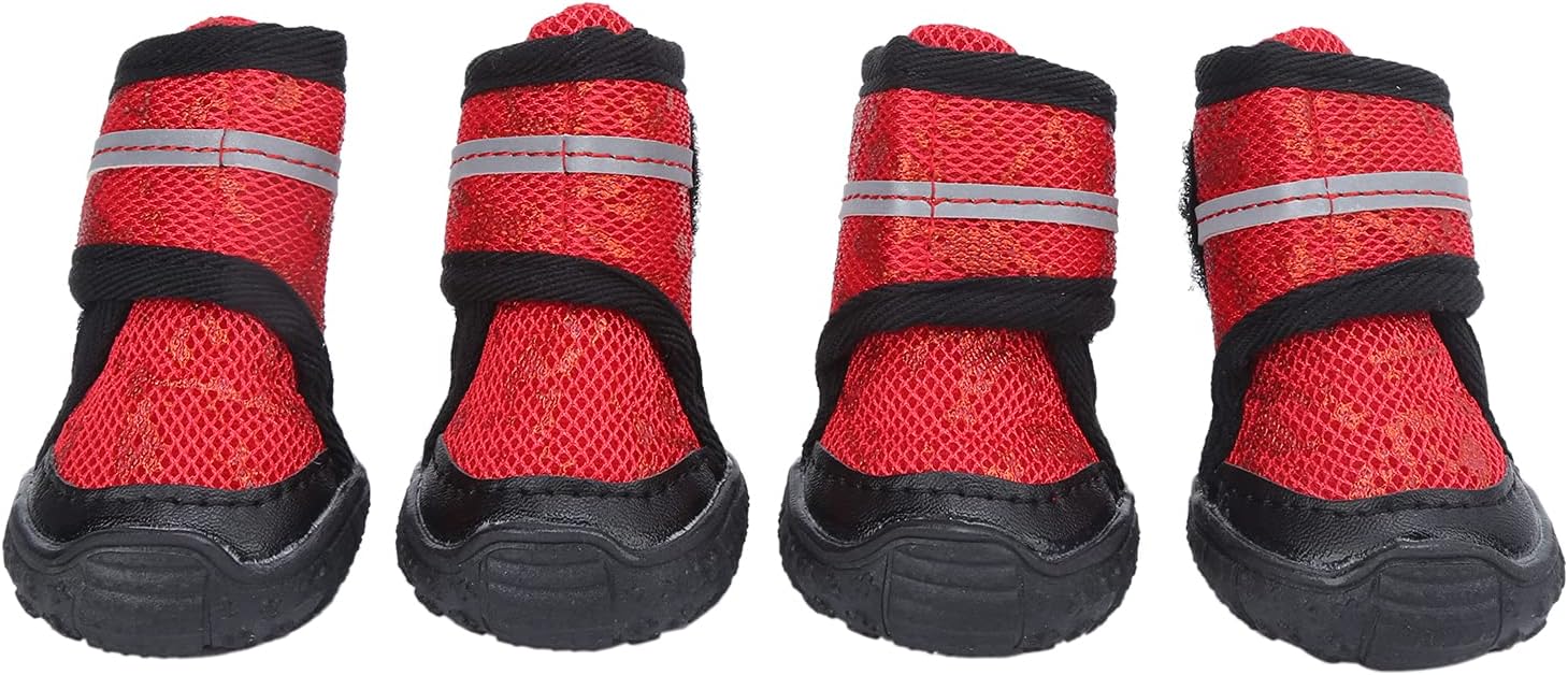 Dog Boots Antislip Pet Shoes, Adjustable Rubber Mesh for Small Medium Large Dogs - Comfortable Protection, Reflective Safety Straps, Outdoor Walking (70 Yards)