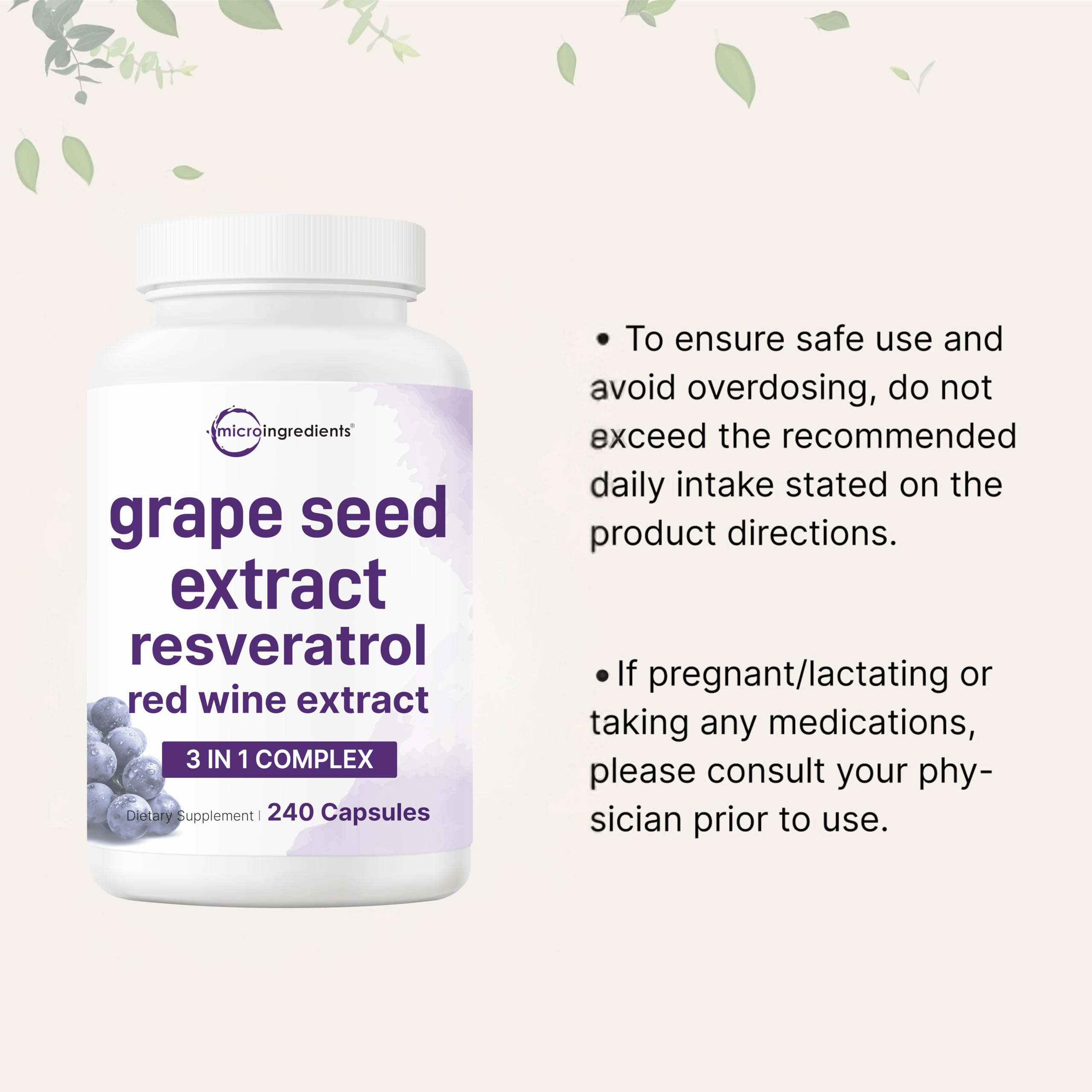 Micro Ingredients Grape Seed Extract, 240 Capsules | 3-in-1 Antioxidant Blend with Resveratrol & Red Wine Extracts | Max Strength Polyphenols Supplement | Non-GMO — Amazon image 8