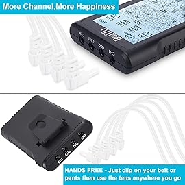 Belifu 4 Independent Channel TENS EMS Unit, 24 Modes,30 Level Intensity Muscle Stimulator Machine, Rechargeable Electric Pulse Massager with 10 Pads&5 Set Leads Wires, for Pain Relief Therapy(Black)