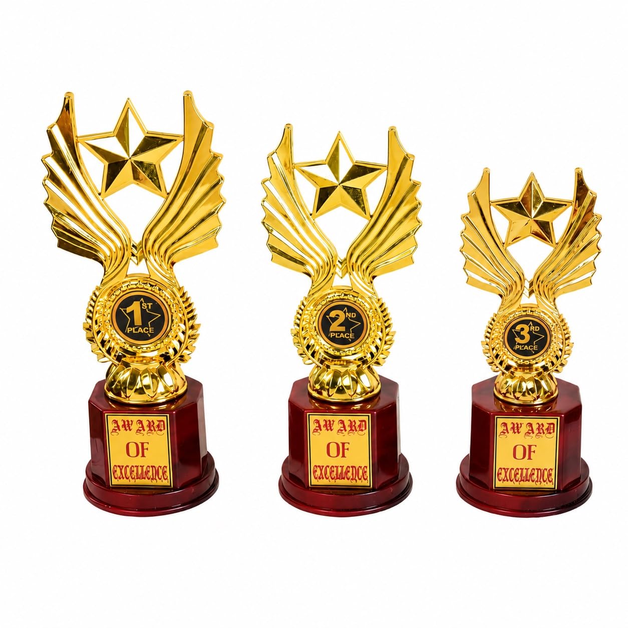 Victory Single Star 1st 2nd 3rd Trophy Set || Award of Excellence for top 3 (9.5"/8.5"/7.5"- Golden)-picture-31