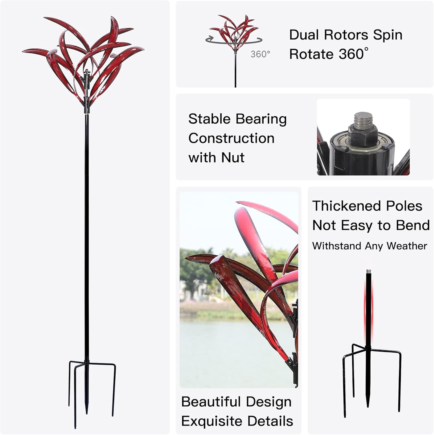 Red Yard Wind Spinner and Passion Red Garden Art Wind Sculpture