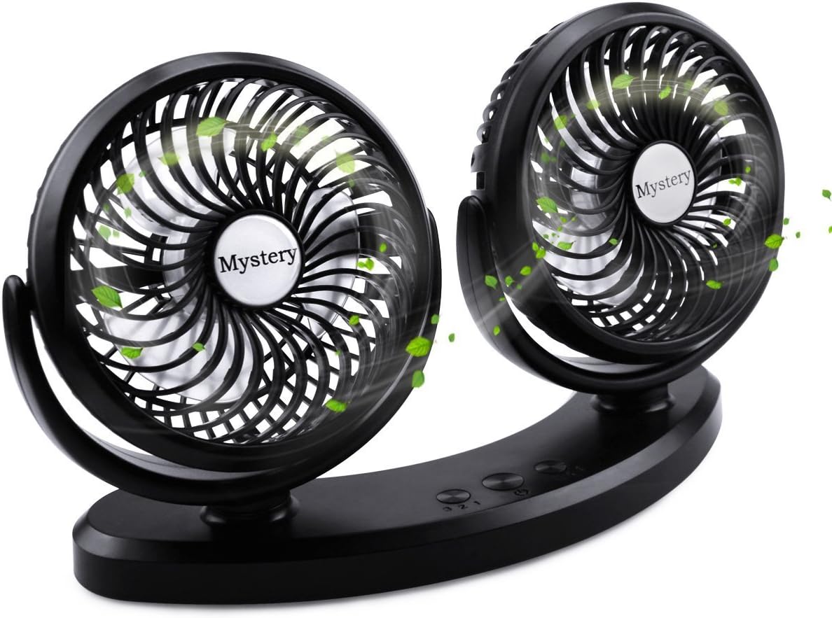 Mystery Portable Mini USB Fan Table Desk Fan 360° Rotating Dual Head Car Fan with 3 Speed, Quiet Powerful Cooling Fan for Home Office Camping Travel Car