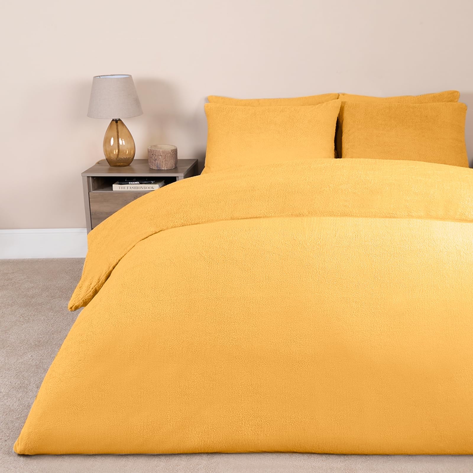 Brentfords Yellow Teddy Bedding, Fleece Quilt Cover Single Fluffy Warm Winter Bedding Christmas Duvet Set Single with Pillowcases Super Soft Warm Cosy Quilt Covers
