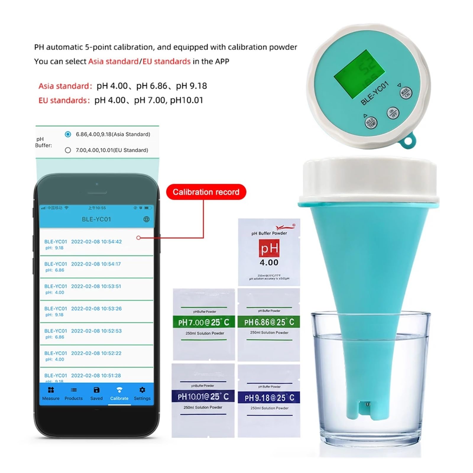 Para agua potable, acuarios y más Detector de calidad del agua 6 en 1 compatible con Bluetooth, pH, EC, TDS, ORP, temperatura, cloro, CL, aplicación, pantalla, comprobador de calidad del agua de pisci