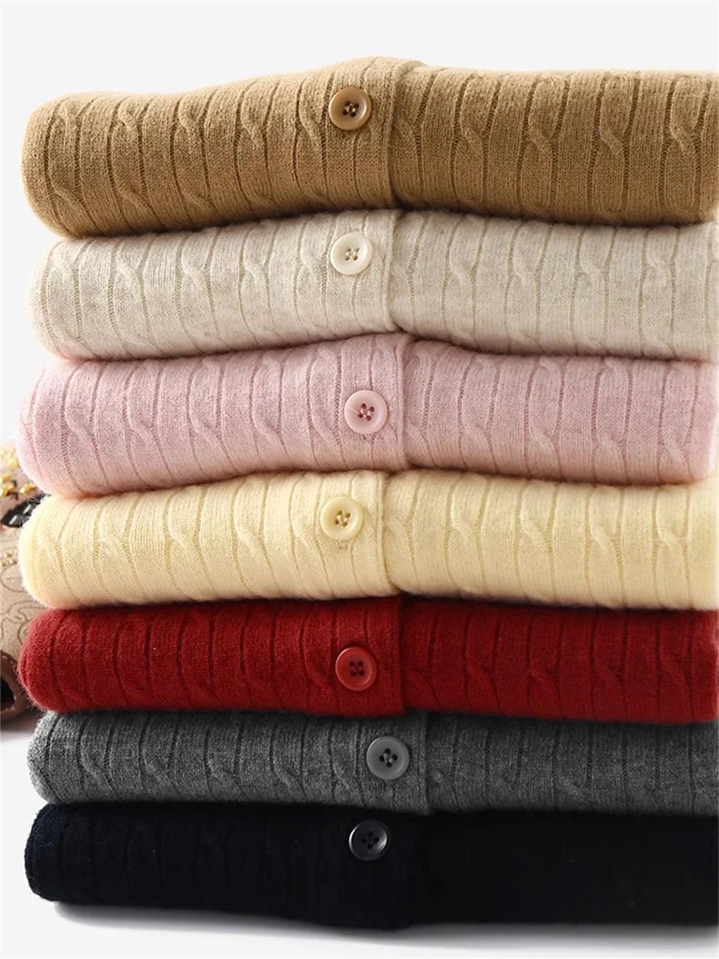 Women Single Breasted Round Collar Plain Sweaters, Straight Slightly Stretch Chic Sweater
