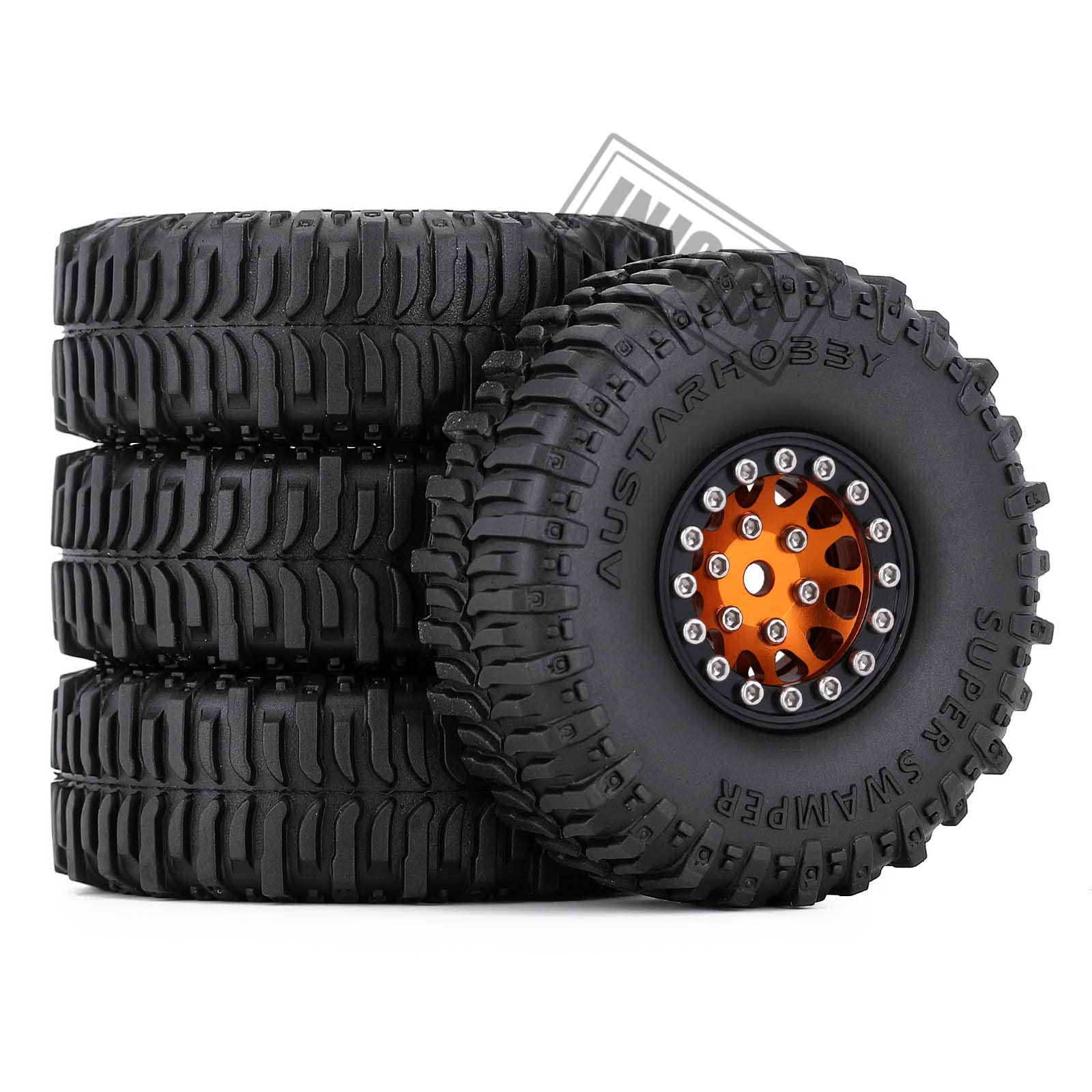 INJORA 1.0 Beadlock Wheels & Tires For 1/18 TRX4M, 1/24 SCX24 RC Crawlers - Gold & Black