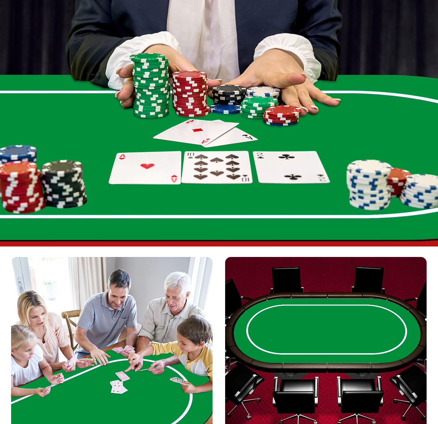 LaiEr Tapete de Póquer multijugador Tapete de Goma de Texas póquer tapete de póquer Plegable Almohadilla de Mesa de póquer portátil póquer Juego de póquer Blackjack (180*90*0.2cm,Green)