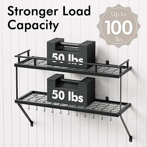 Miniatura 3 de KES KUR215S60-BK - Estante de pared con ganchos para colgar en la pared, color negro mate