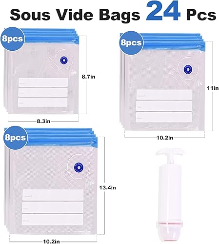 Miniatura 2 de Bolsas Sous Vide, 24 bolsas reutilizables de sellado al vacío de 3 tamaños para alimentos, bolsa selladora con cremallera al vacío con bomba de
