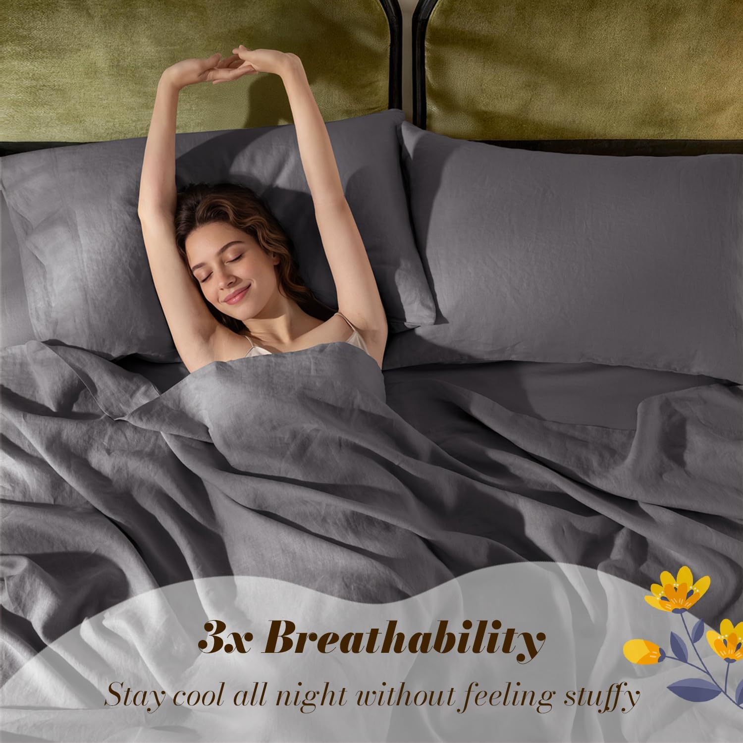 SONORO KATE 100% French Pure Linen Sheets, Breathable and Durable Line Twin XL Size Sheets, Anti-Tear Line Bed Sheets, Machine Washable, 16 Inch Deep Pocket - 3 Piece (Dark Grey, Twin XL) thumbnail