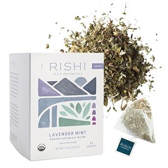 Rishi Tea Lavender Mint Organic Herbal Sachet Tea Bags, Caffeine Free, 15ct