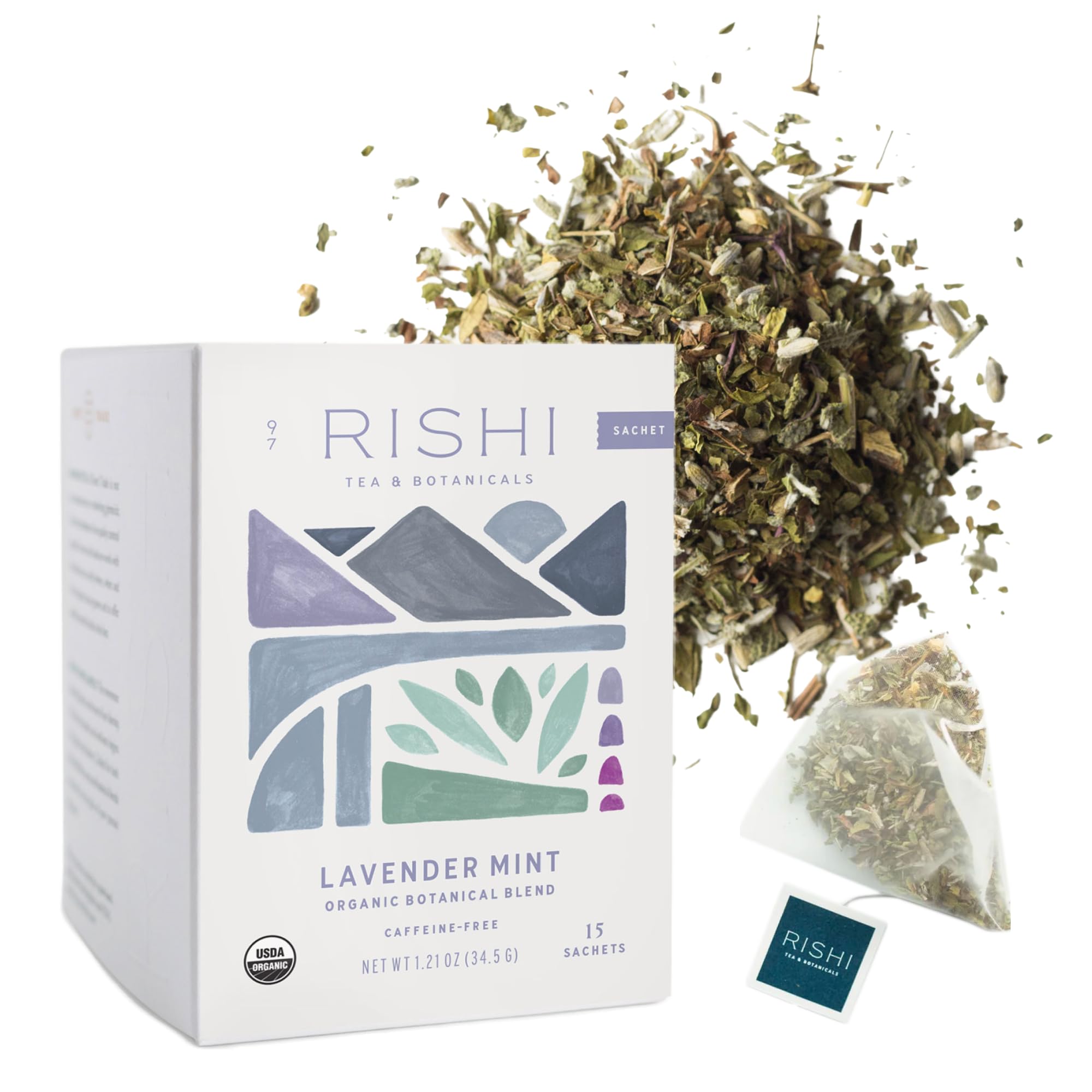 Rishi Tea Lavender Mint Organic Herbal Sachet Tea Bags, Caffeine Free, 15ct Lavender Mint 15 Count (Pack of 1)