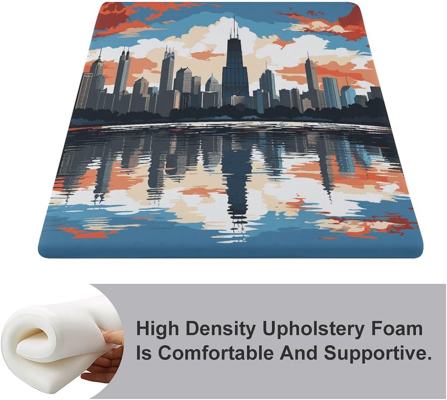 Chicago Skyline Degrees of Comfort Meditation Floor Pillow, Square Large Pillows Seating for Adults, Tufted Corduroy Cushions for Outdoor Yoga Tatami Fireplace Living Room 15x15 Inch