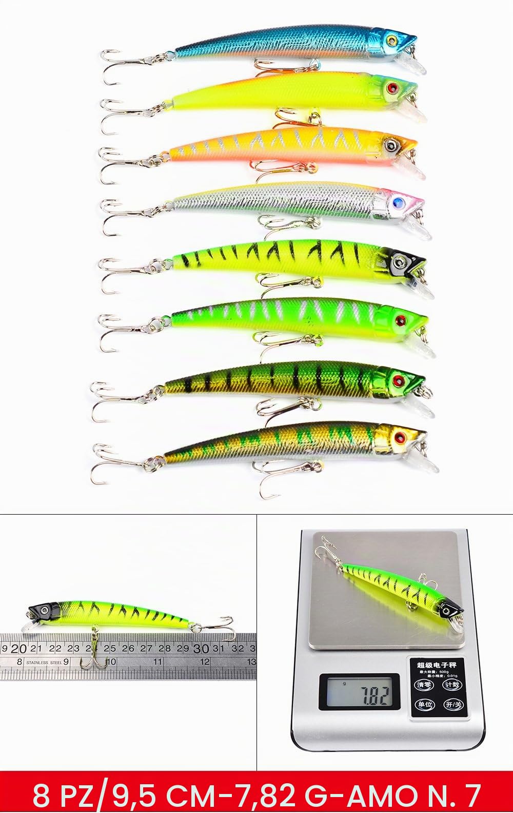 Kit di Esche da Pesca in Mare Artificiali 43 Pezzi Spinning Set - Rigida bionica Contiene Crankbaits, Stickbait, Ganci