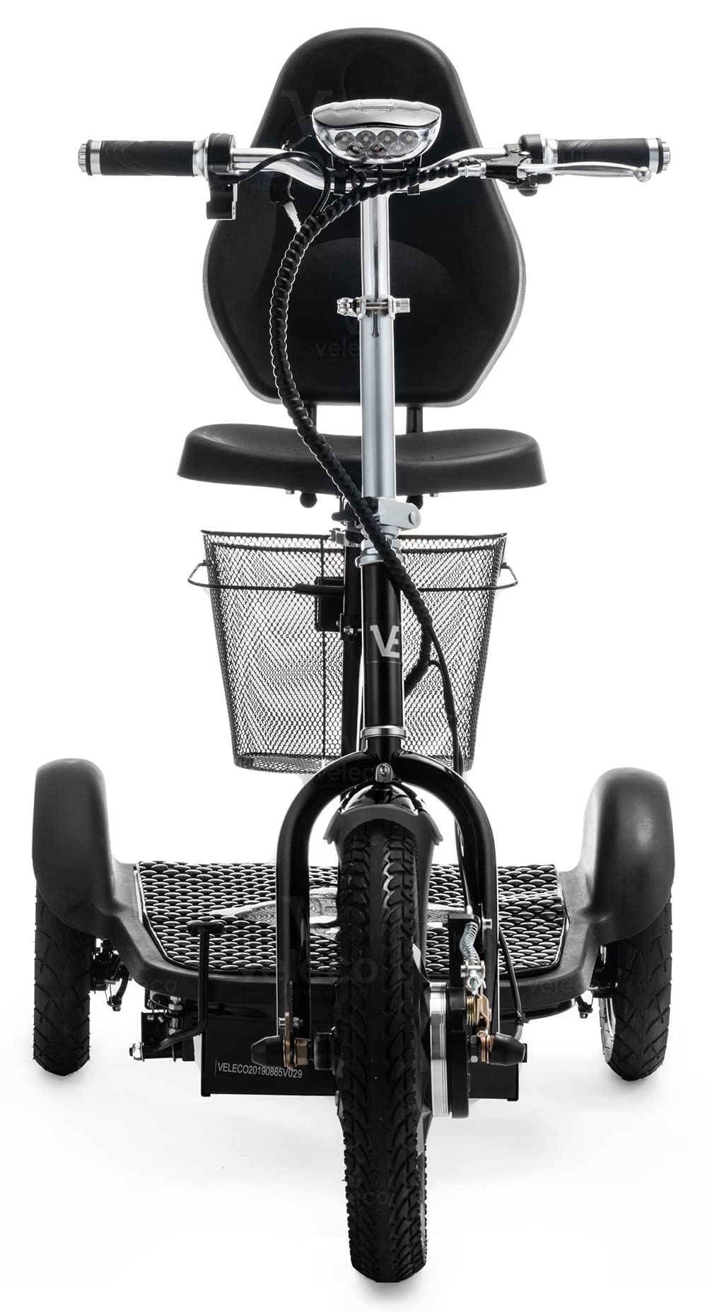 VELECO ZT16 - Scooter de movilidad de 3 ruedas - Totalmente ensamblado y listo para usar - Ruedas grandes - Fácil de maniobrar - Frenos delanteros y traseros - Cesta de la compra extraíble (NEGRO)