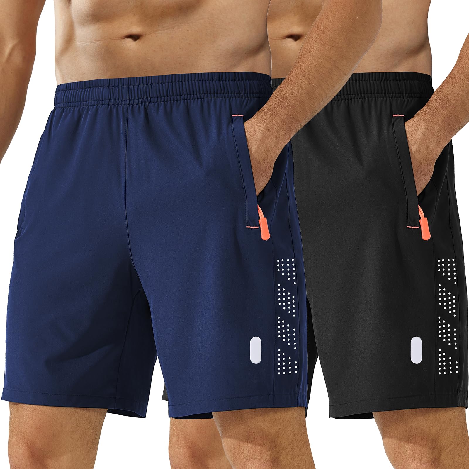 Short De Sport Homme Lot De 2 Séchage Rapide Course d'Entraînement Court Pantalon Fitness Gym Short Avec Poches Zippées - 1