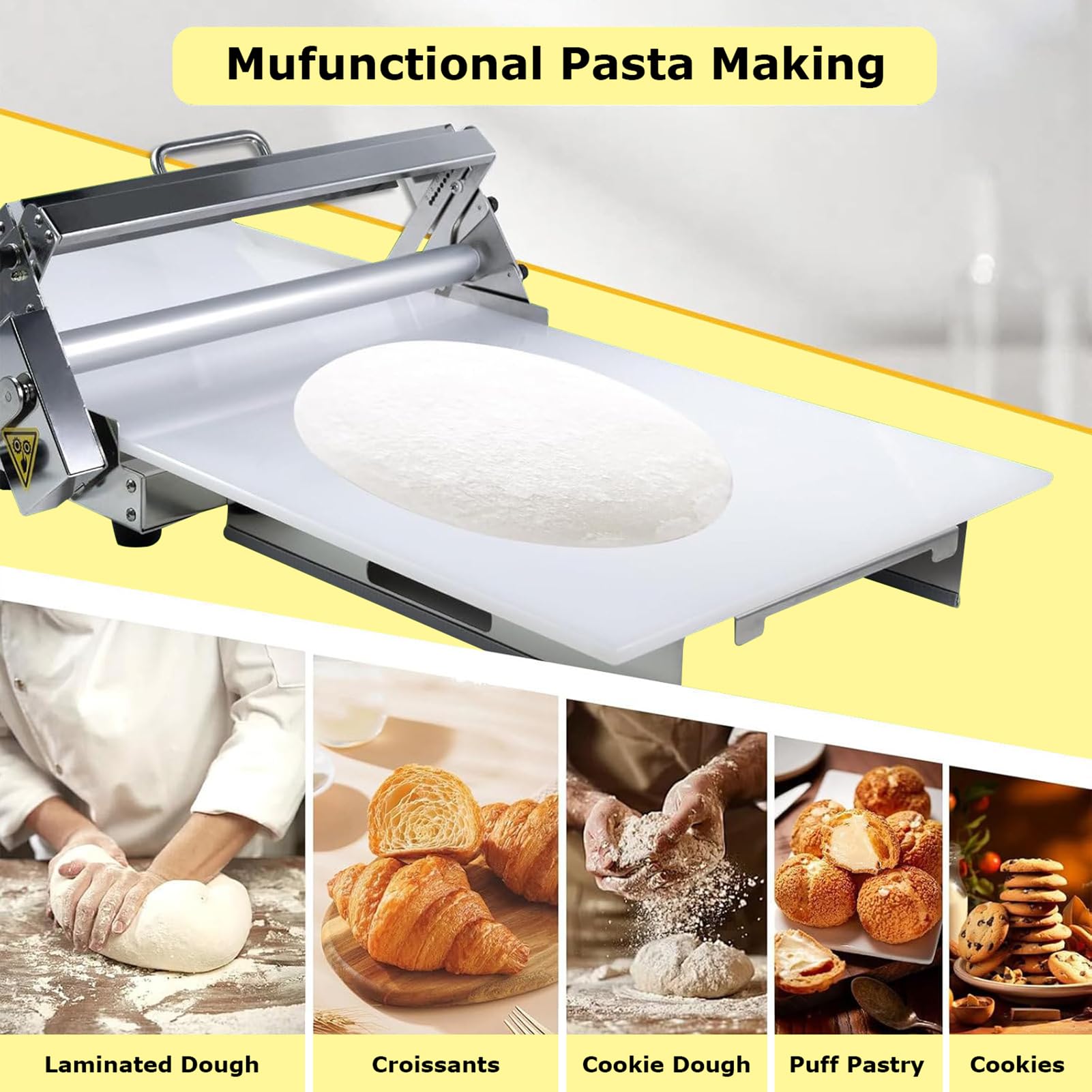 Sfogliatrice per pasticceria e pizza – Rullo per pasticceria in acciaio inox pieghevole manuale con spessore regolabile