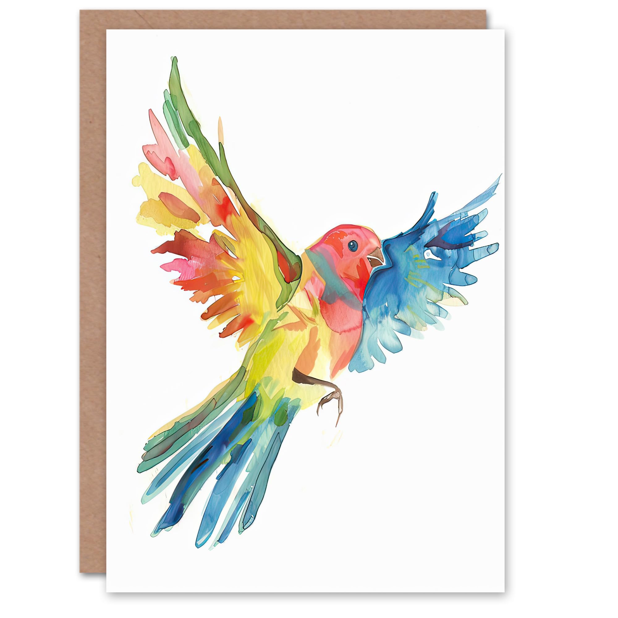 Artery8 Greeting Card Colourful Parrot Spread Wings Flying Watercolour Blank For Him Or Her Art Birthday Card