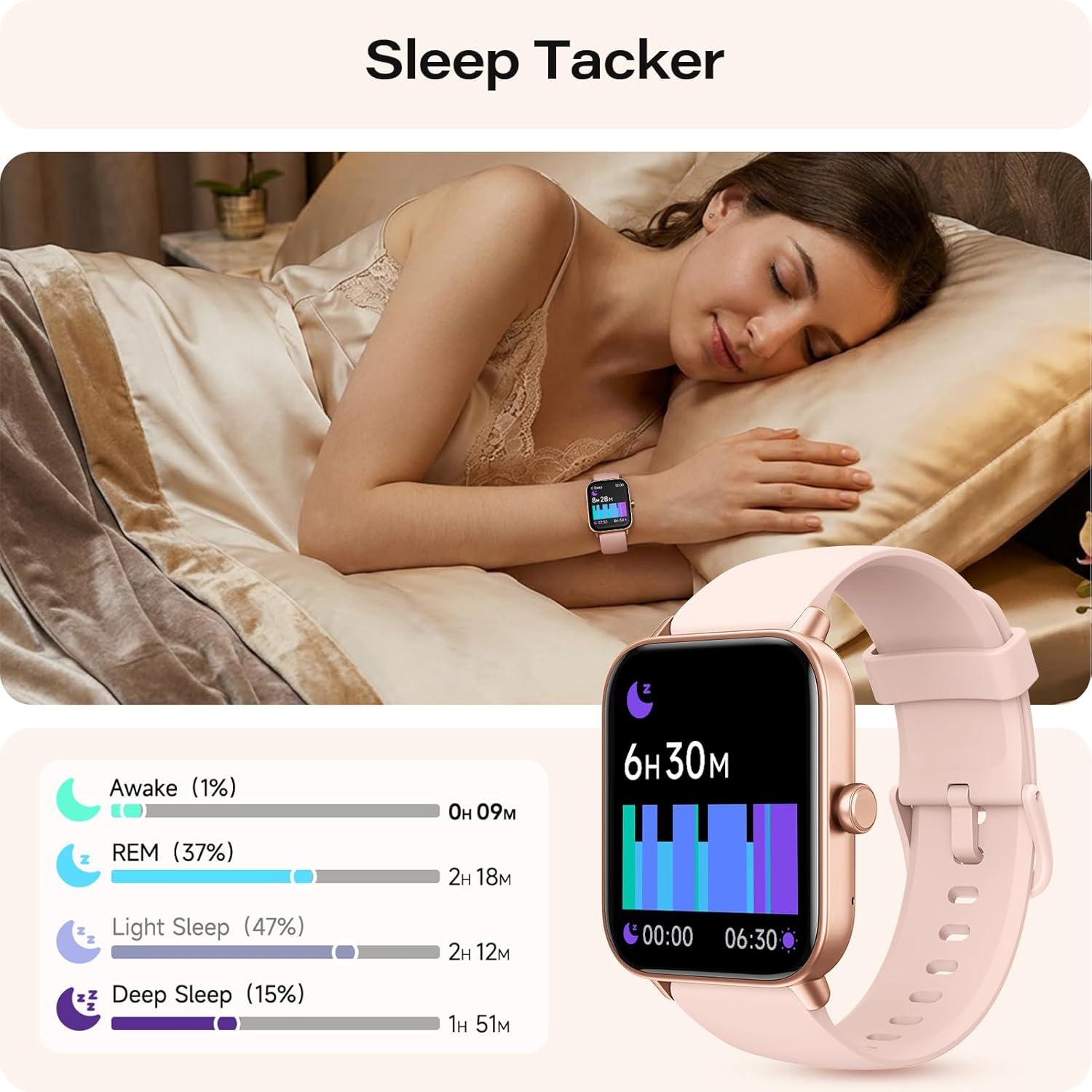 WNH Smart Watch for Women Android & iPhone, 1.8" Touch Screen Fitness Tracker with Alexa, Call & Notification Alerts, Heart Rate/Sleep/SpO2 Monitor, IP68 Waterproof, 120+ Sport Modes (Pink)